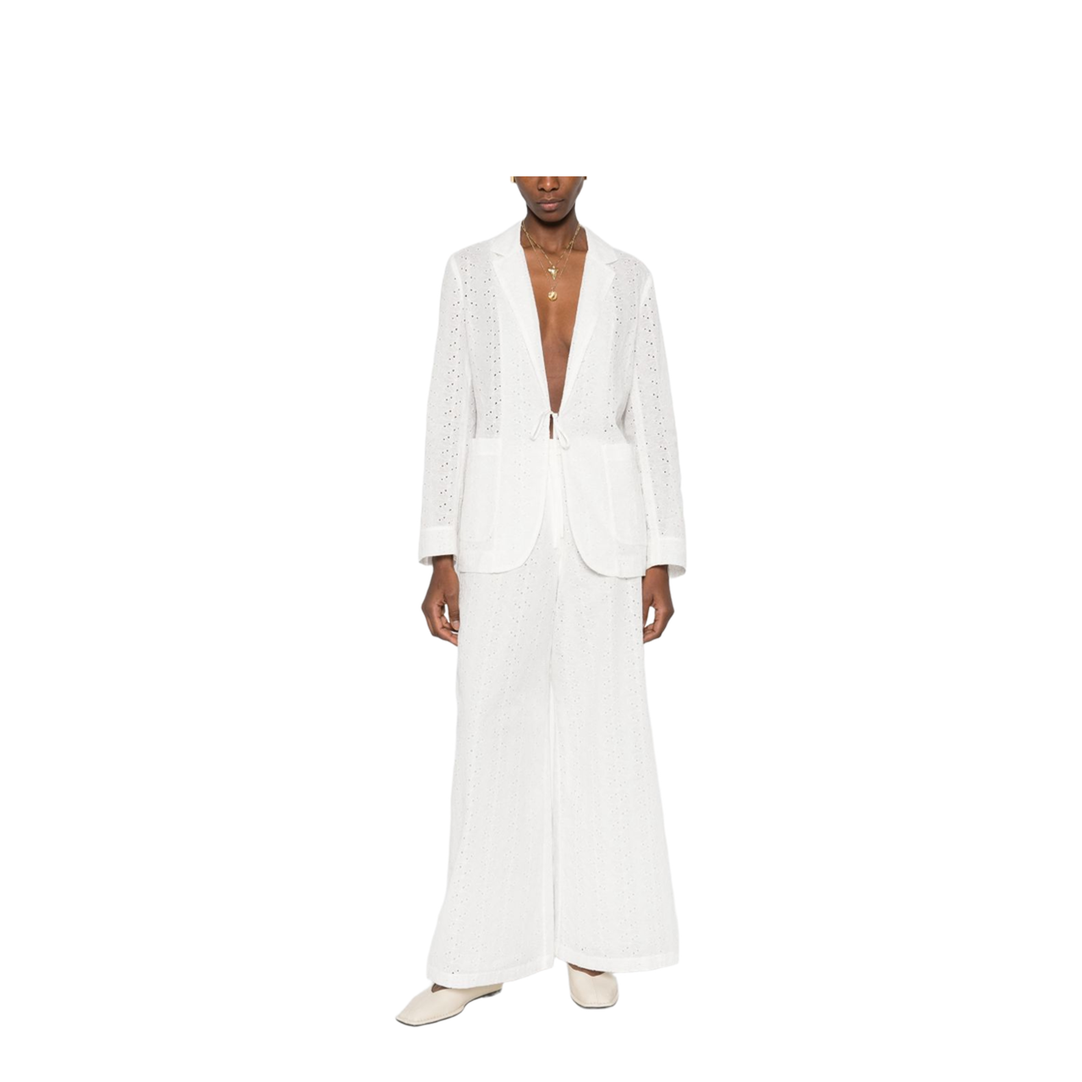 Flared Muslin Trousers With Broderie Anglaise Embroidery Crystal - Image 5