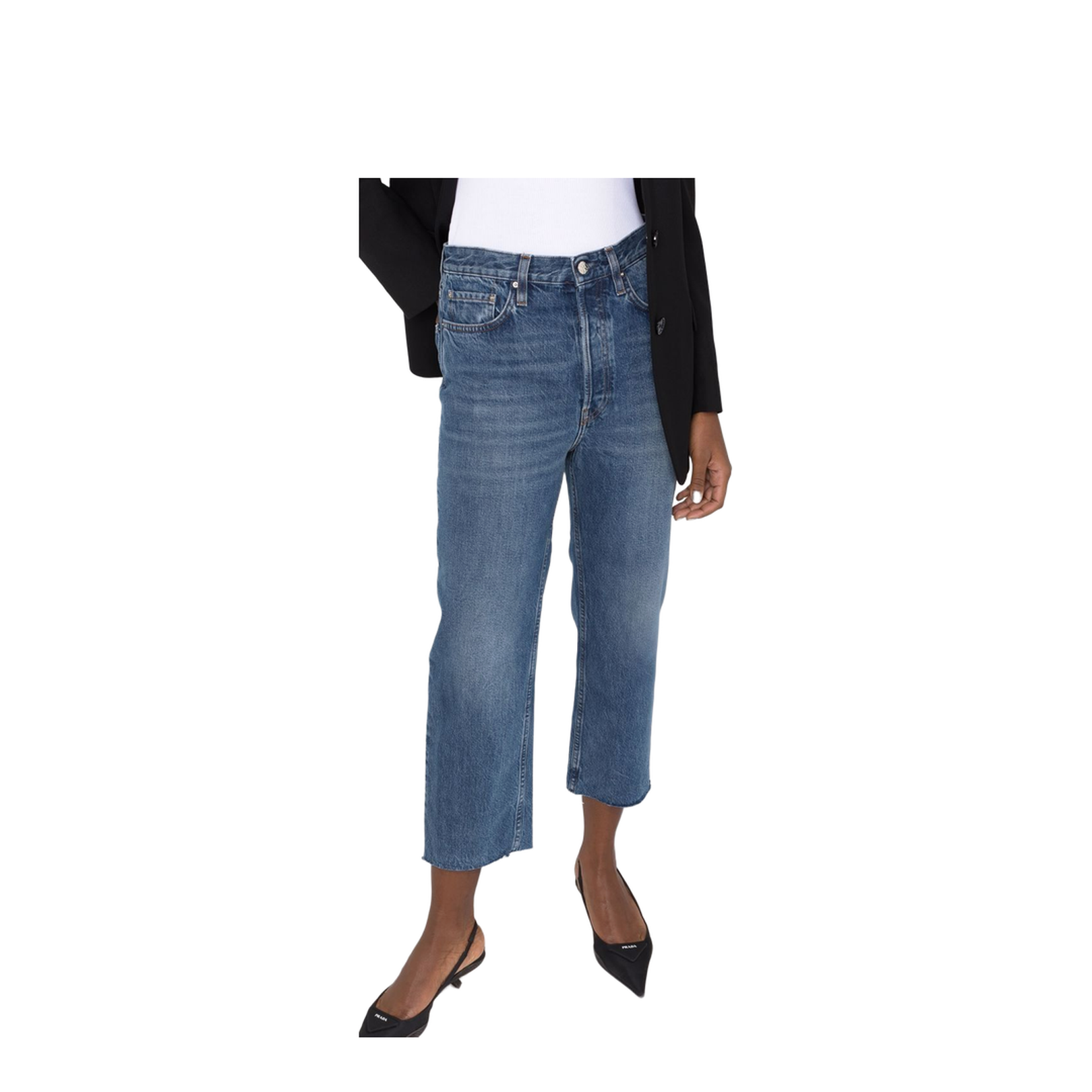 Blue Cotton Cropped Straight-Leg Jeans - Image 6