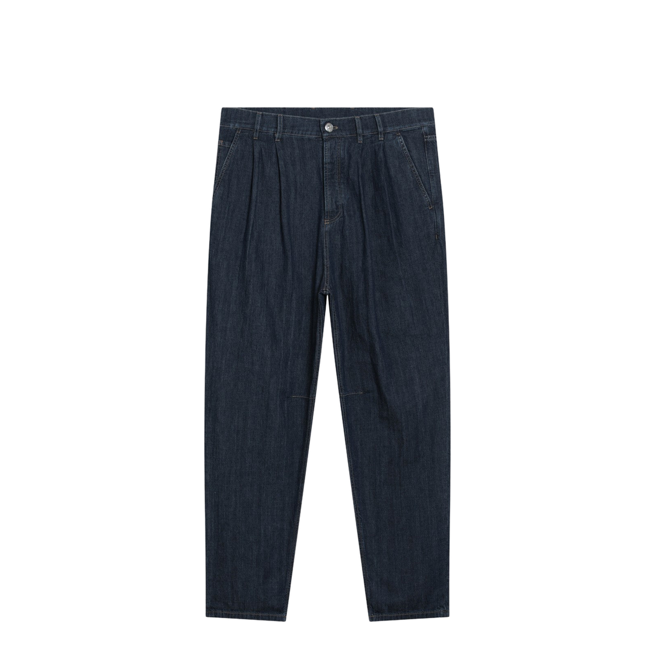 Slim-fit Jeans with Pleats in Blue Denim - Image 1