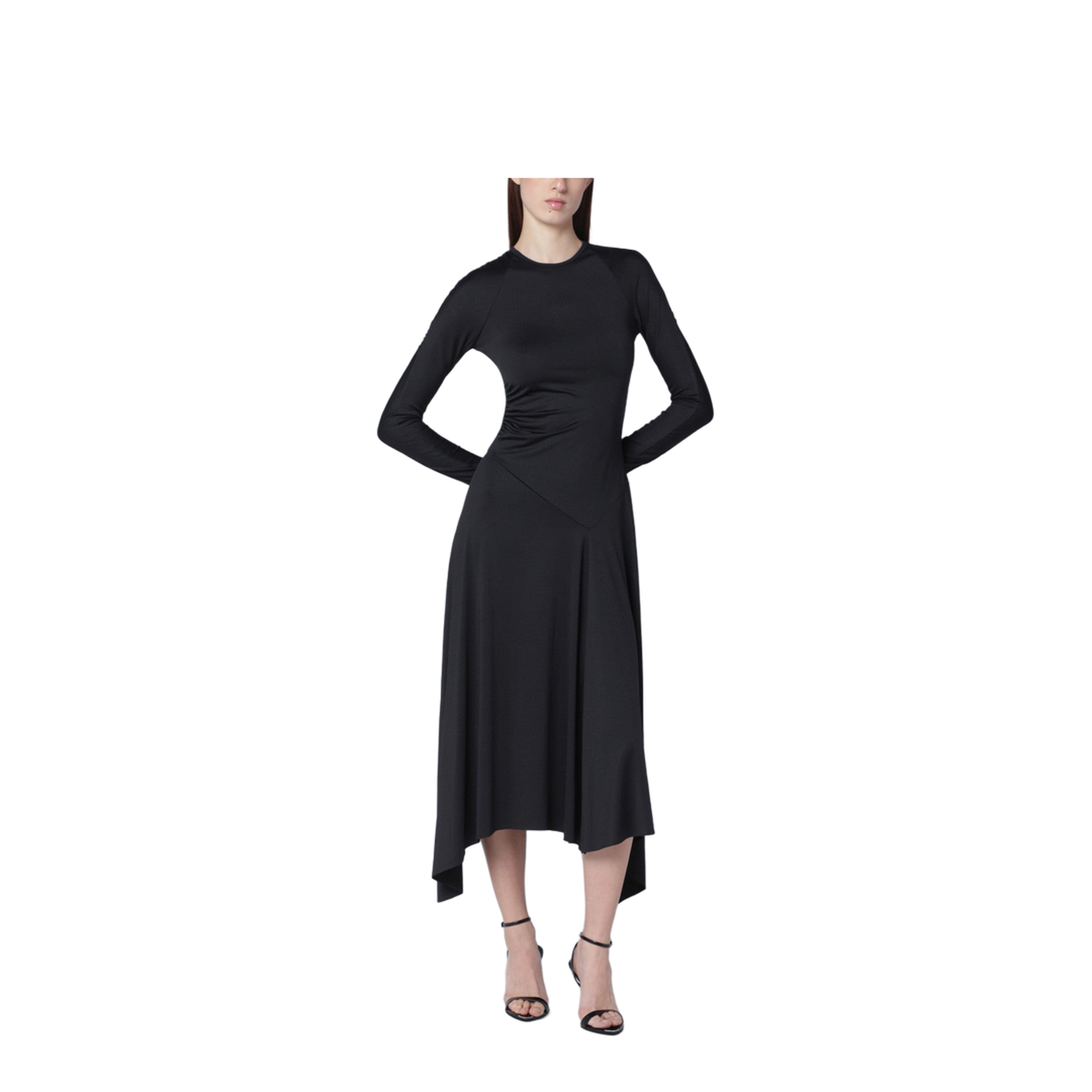 Black Asymmetric Midi Dress - Image 1
