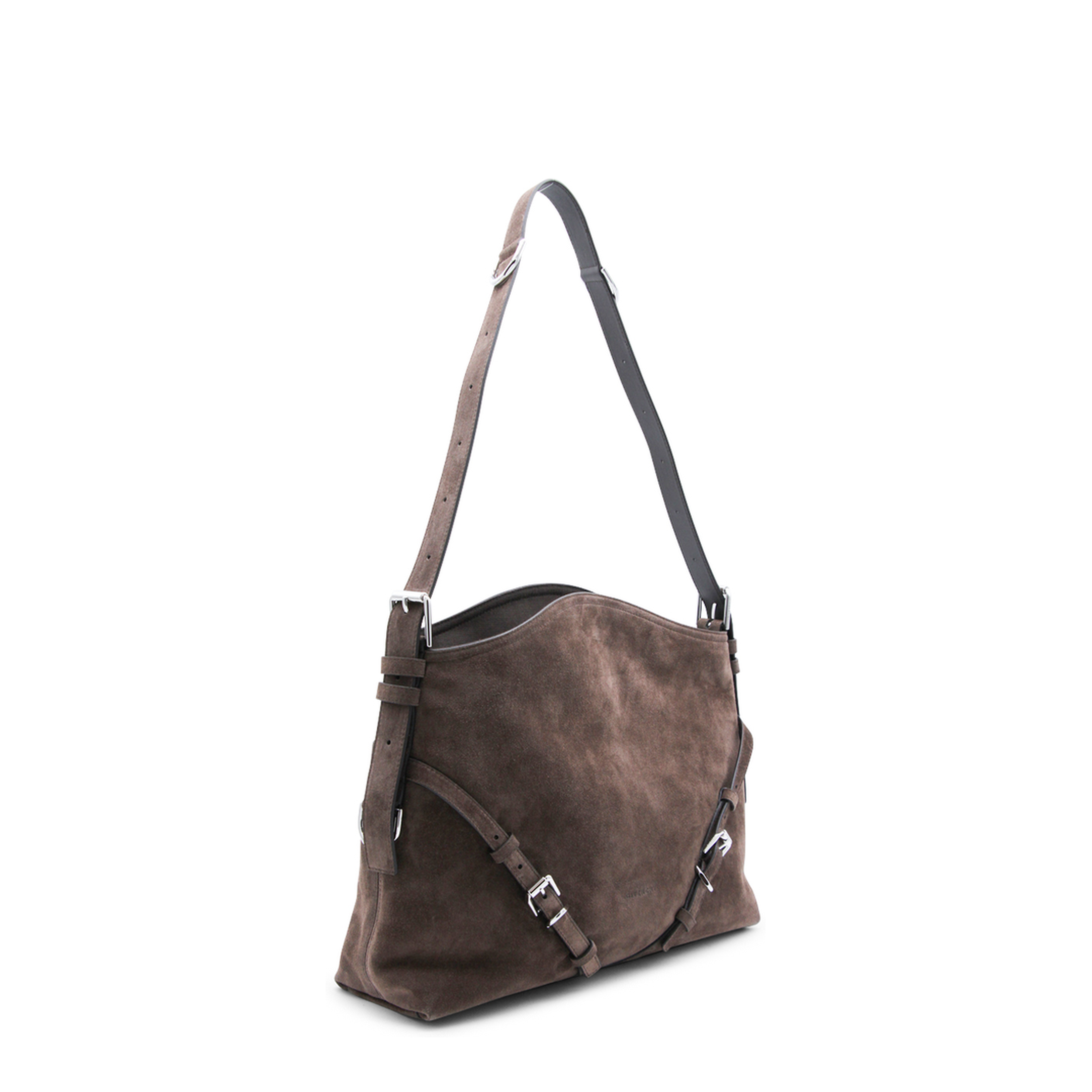 Voyou Medium Suede Shoulder Bag - Ebony Brown - Image 3