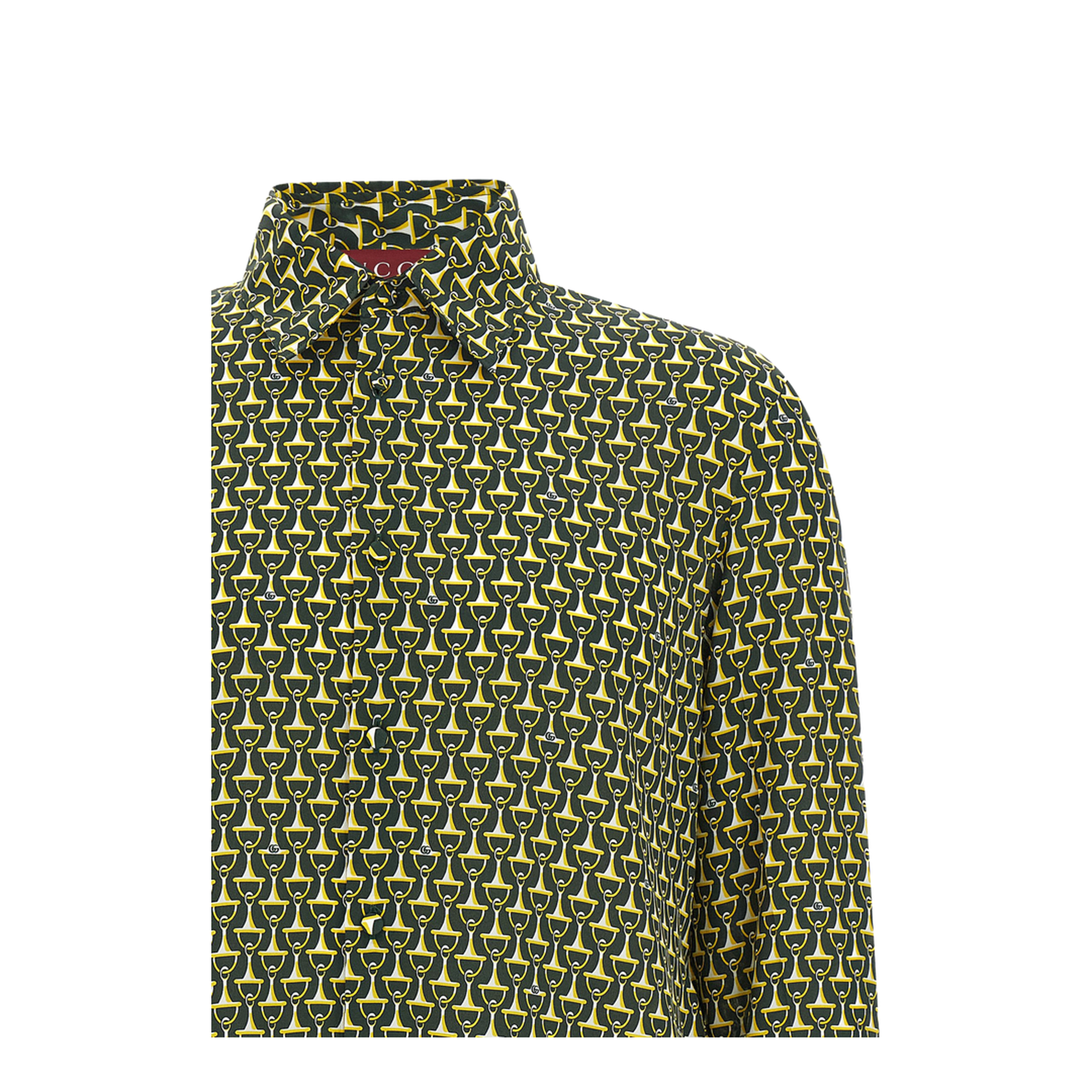 Crêpe de Chine Silk Shirt in Dark Green and Gold - Image 3