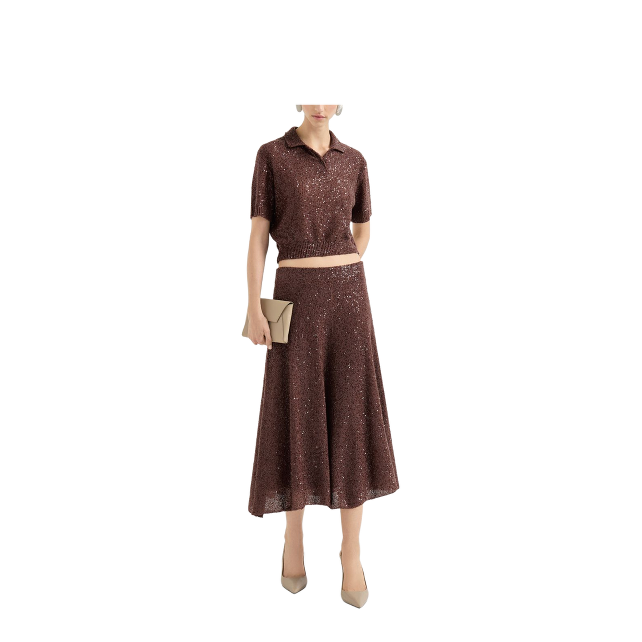 Mid Length A Line Skirt - Brown - Image 2