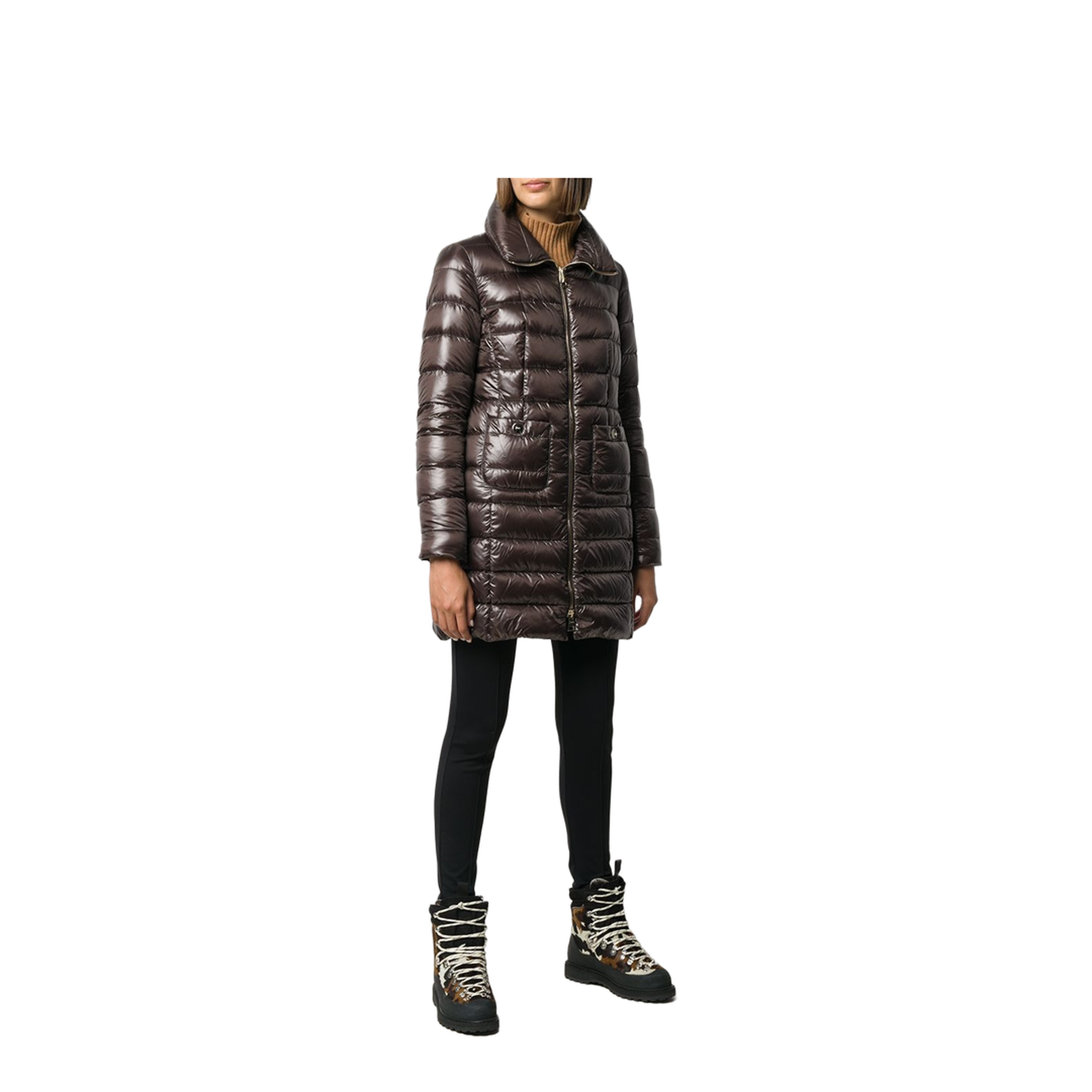 Quilted Goose Down Midi Jacket Brown - Image 4