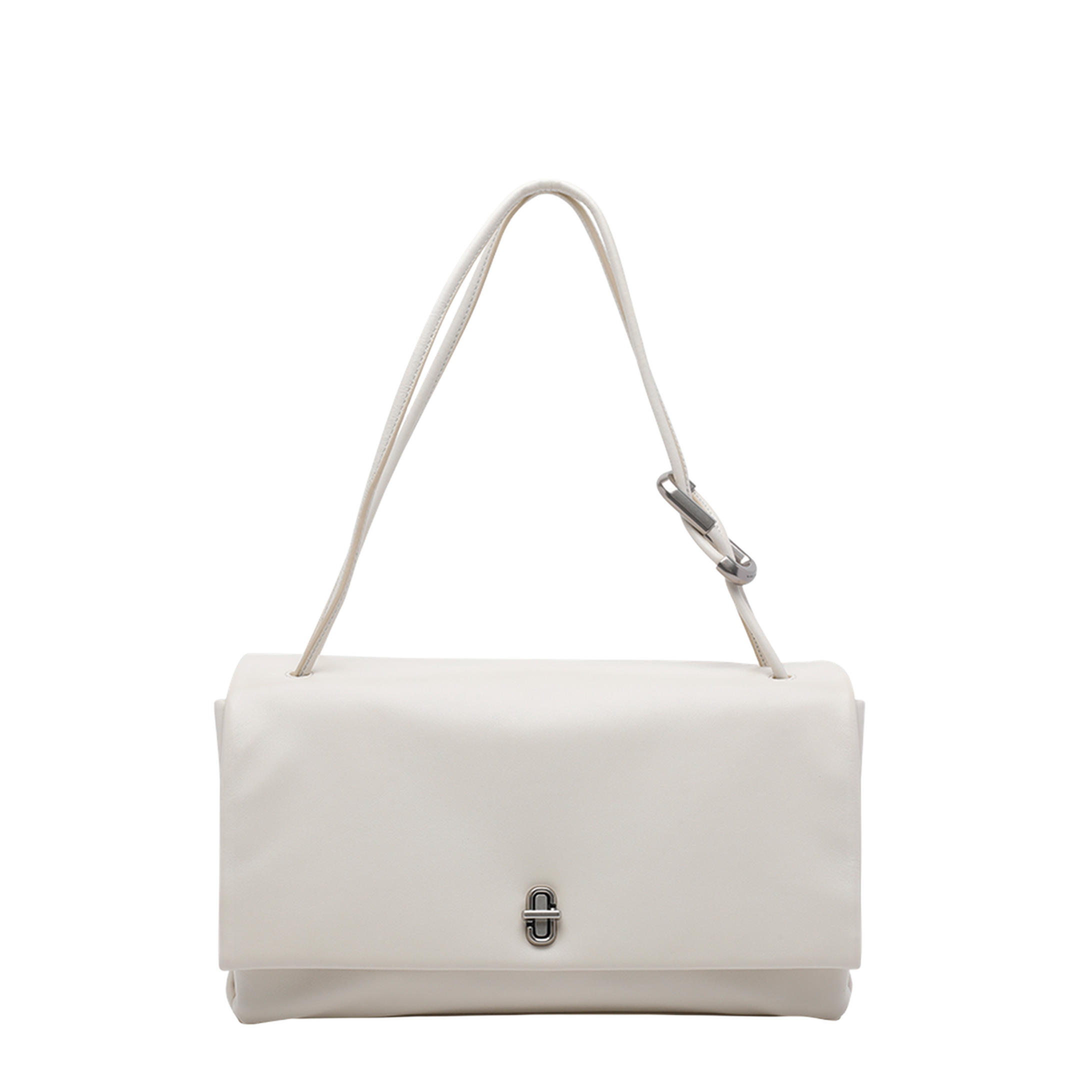 Dual Bag Large Smooth Leather Shoulder Bag - White - Image 4