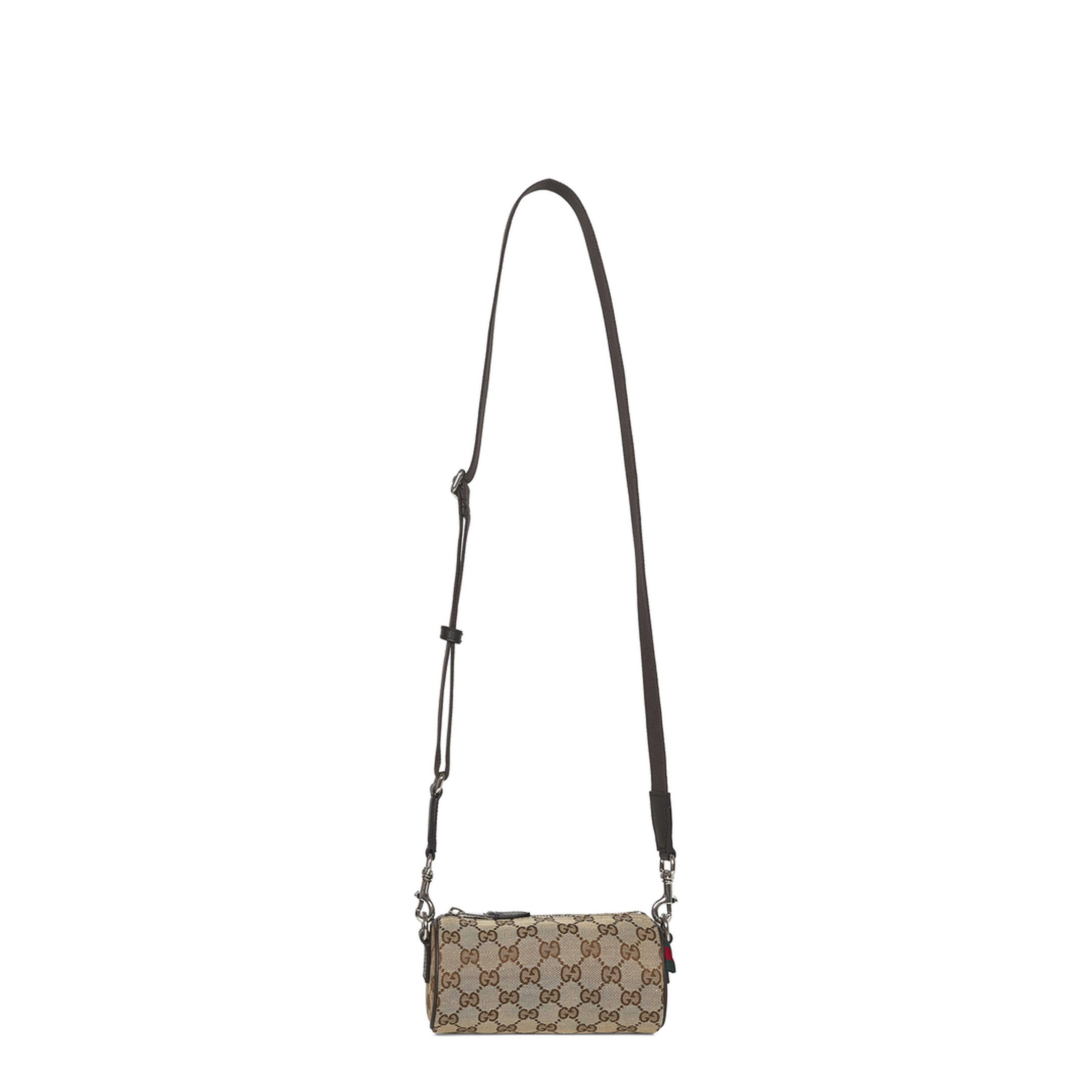 Mini Canvas Cylinder Bag - Beige and Dark Brown - Image 1