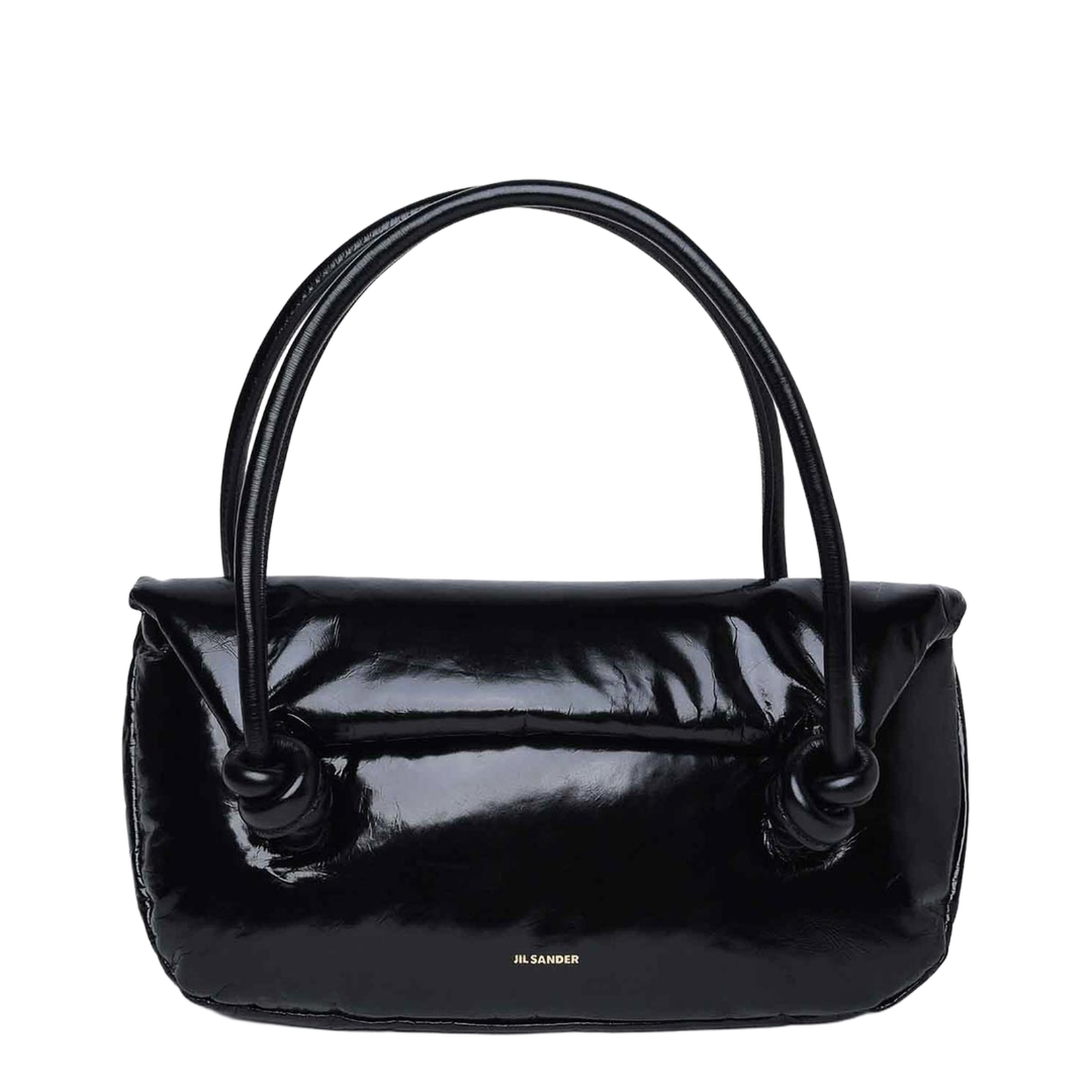 Knot Small Black Shoulder Bag With Laminated Logo In Patent Leather - Image 3