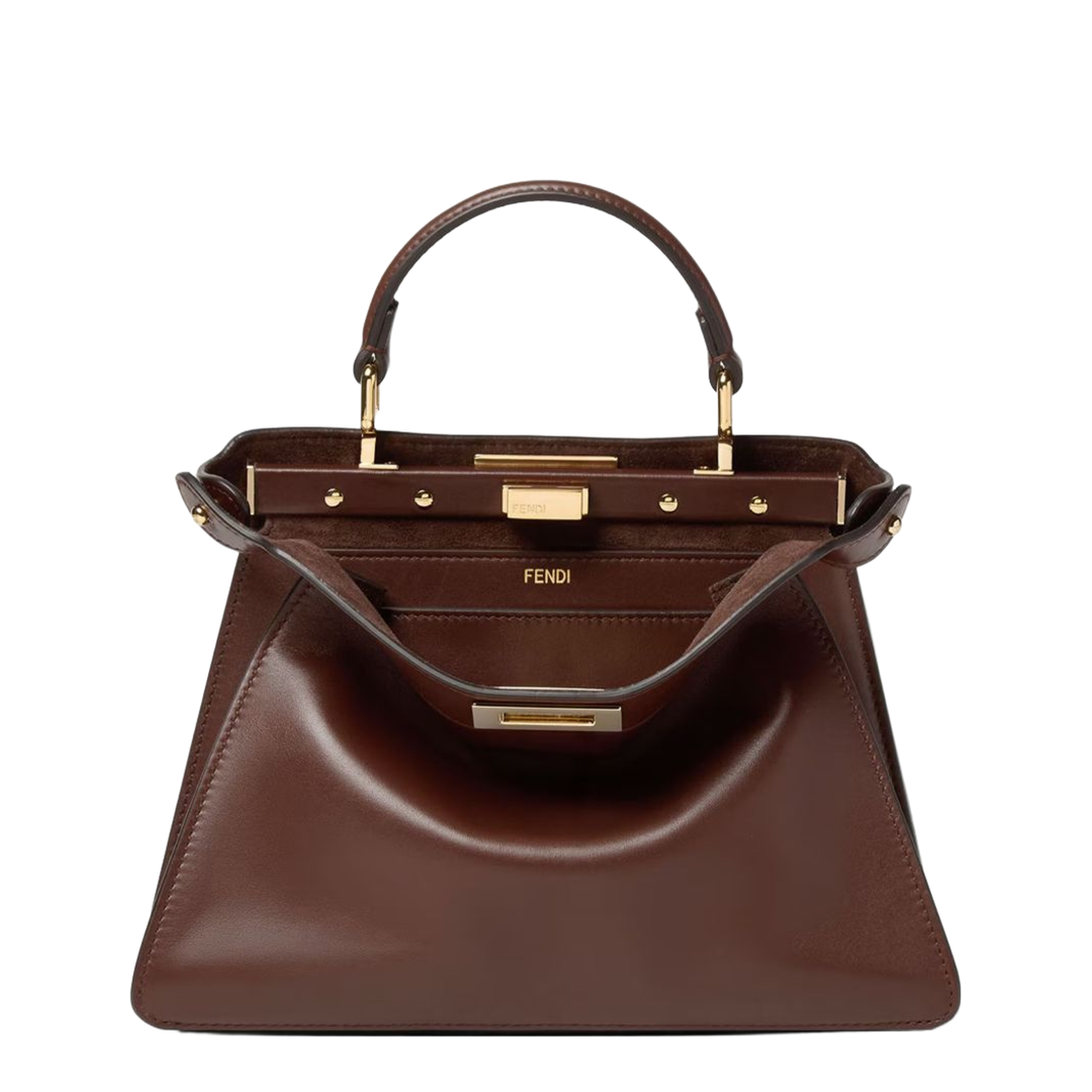 Peekaboo ISeeU Small Calf Leather Top Handle Bag - Mahogany Brown - Image 1