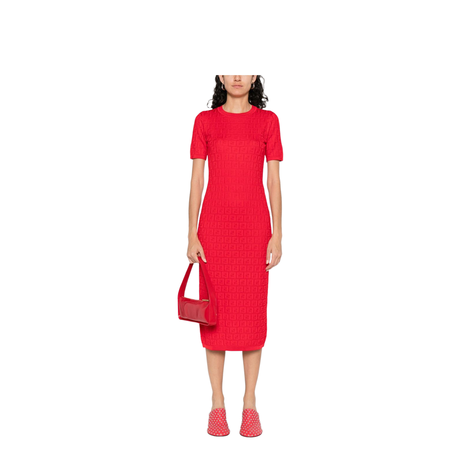 Fitted Midi Dress Red - Image 5