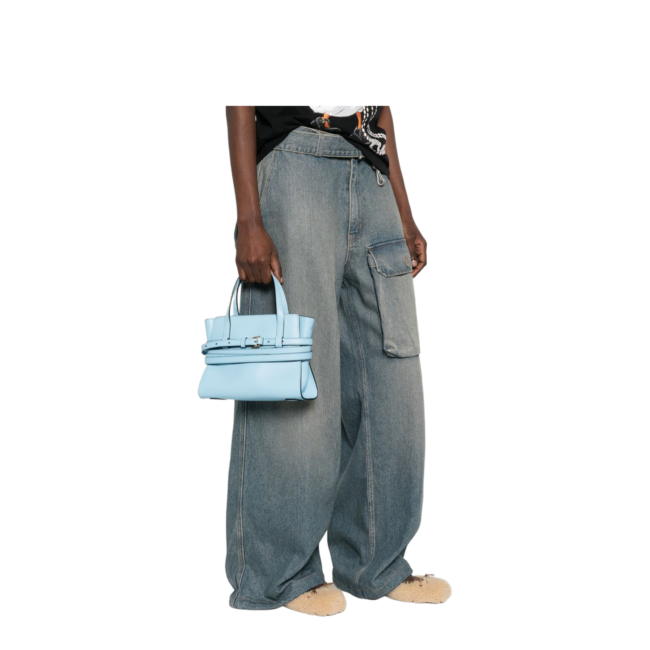Tie Me Small Calf Leather Tote - Sky Blue - Image 4