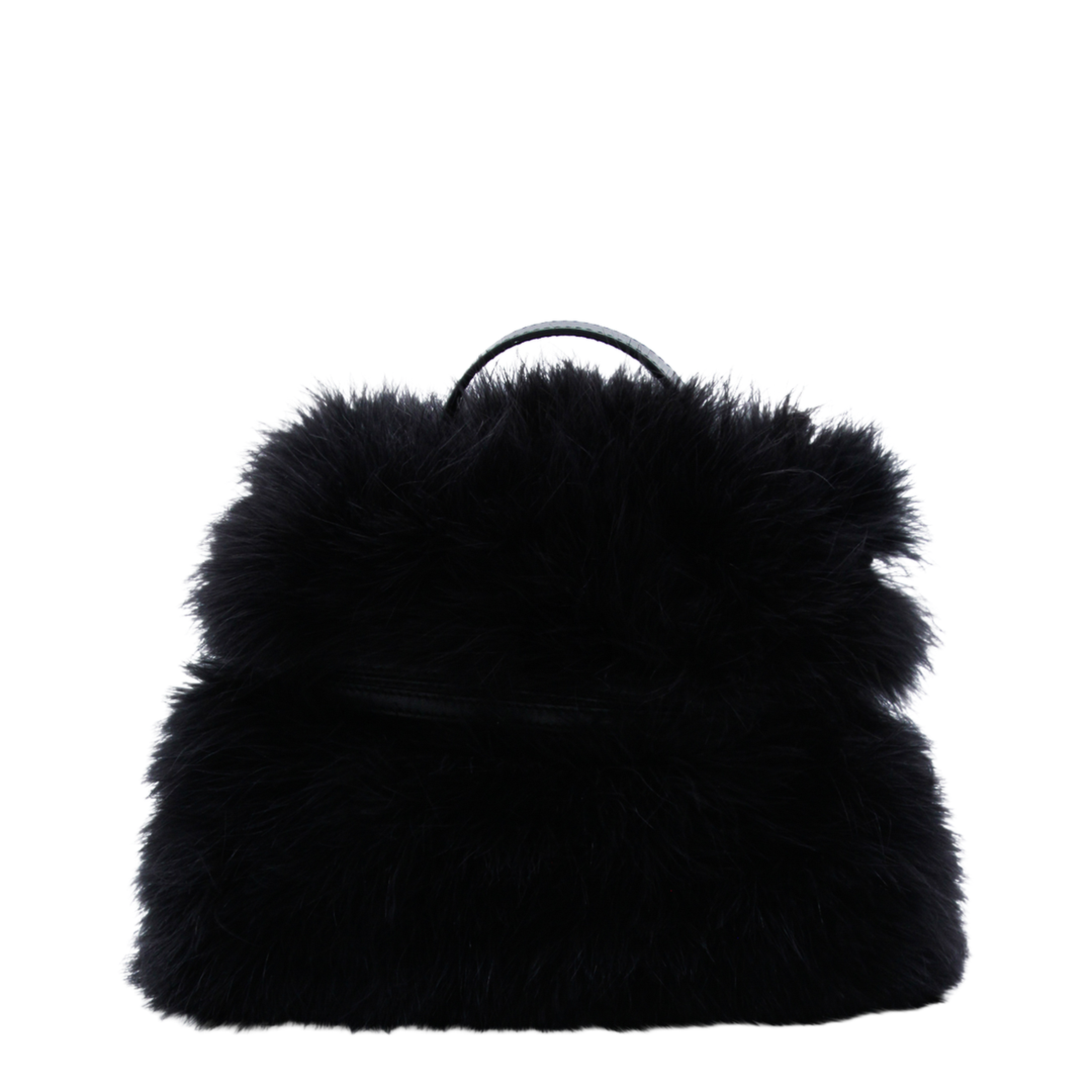 Tie Me Small Feather Trim Satin Hand Bag - Black - Image 6