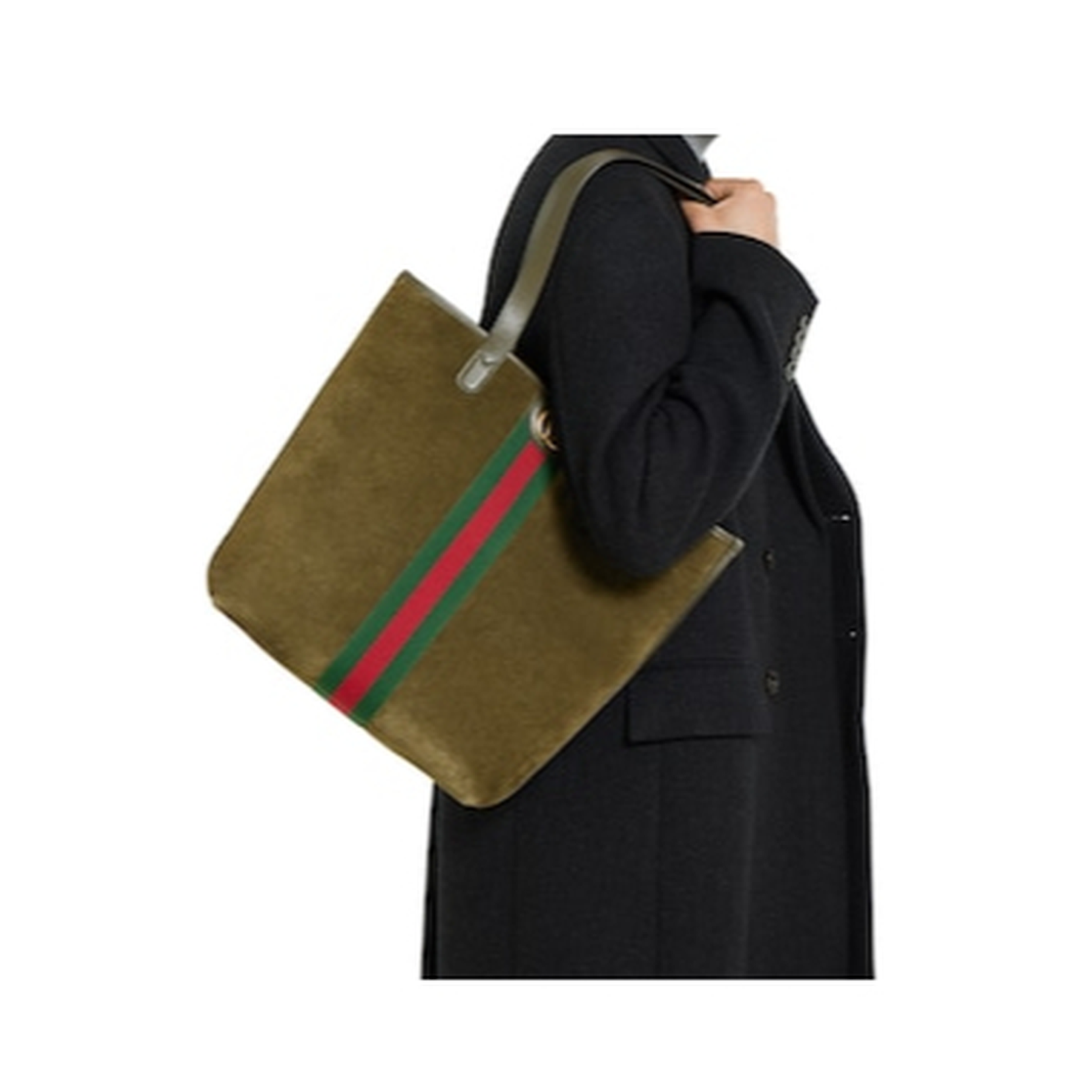 Ophidia Medium Tote Bag Dark Green Suede - Image 5