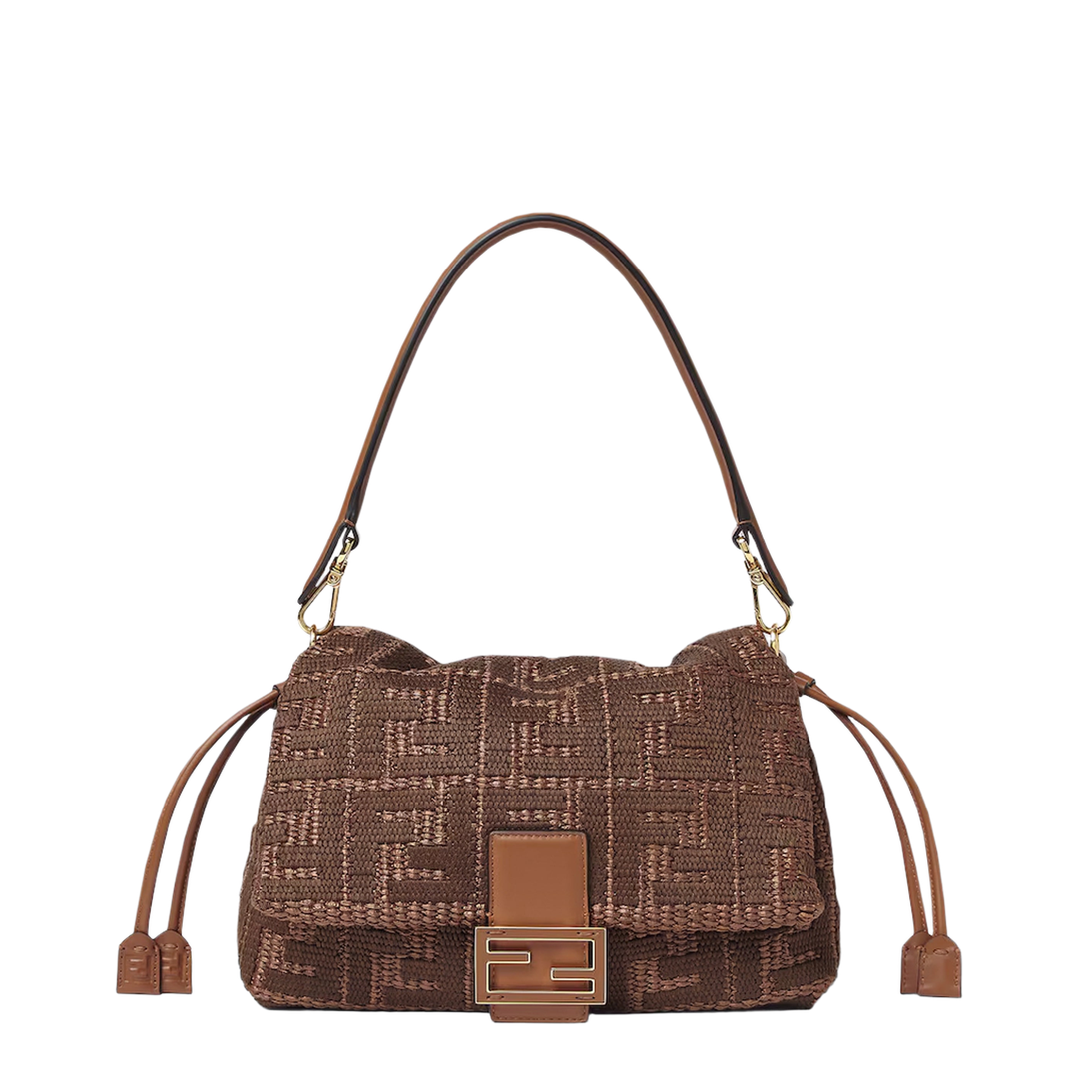 Mamma Baguette Medium Raffia-Effect Shoulder Bag - Sellier Brown - Image 1