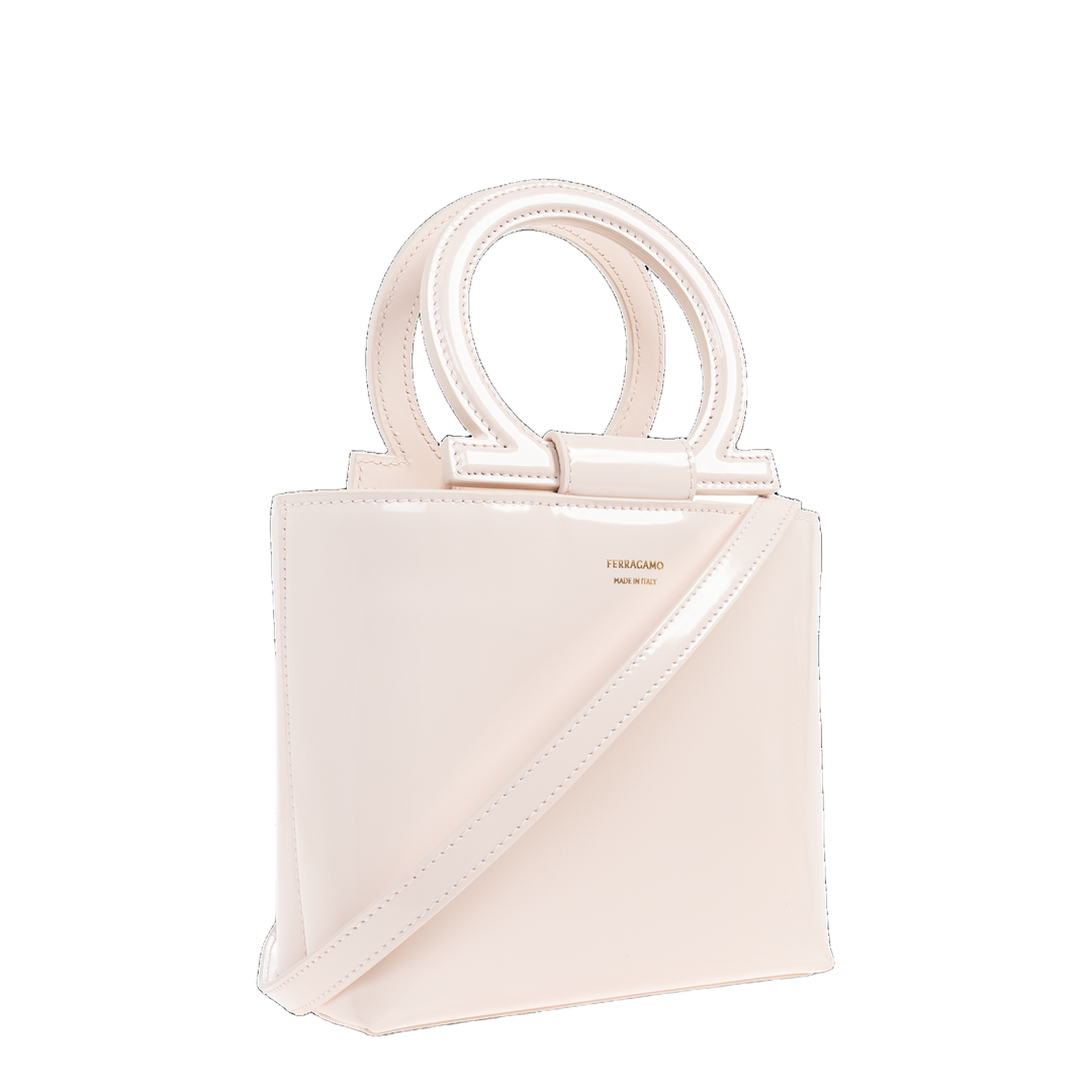Macro Gancini Mini Patent Leather Top Handle Bag - Ballet - Image 4