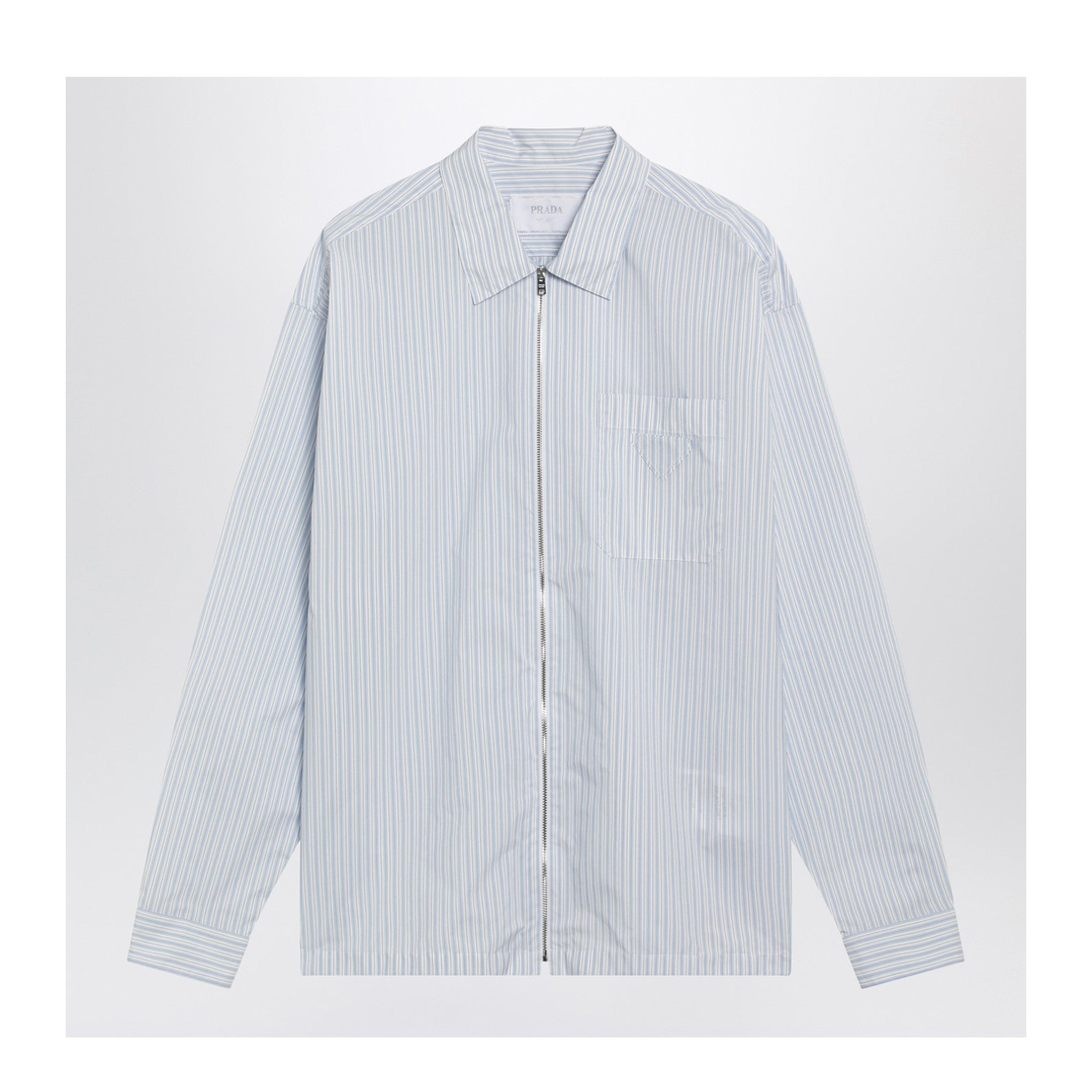 White and light blue striped zip-up shirt - Image 1