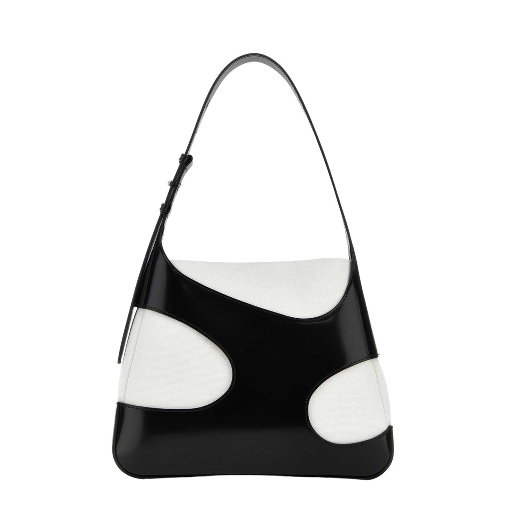 Two-tone Leather and Canvas Cut Out L Shoulder Bag - Image 1