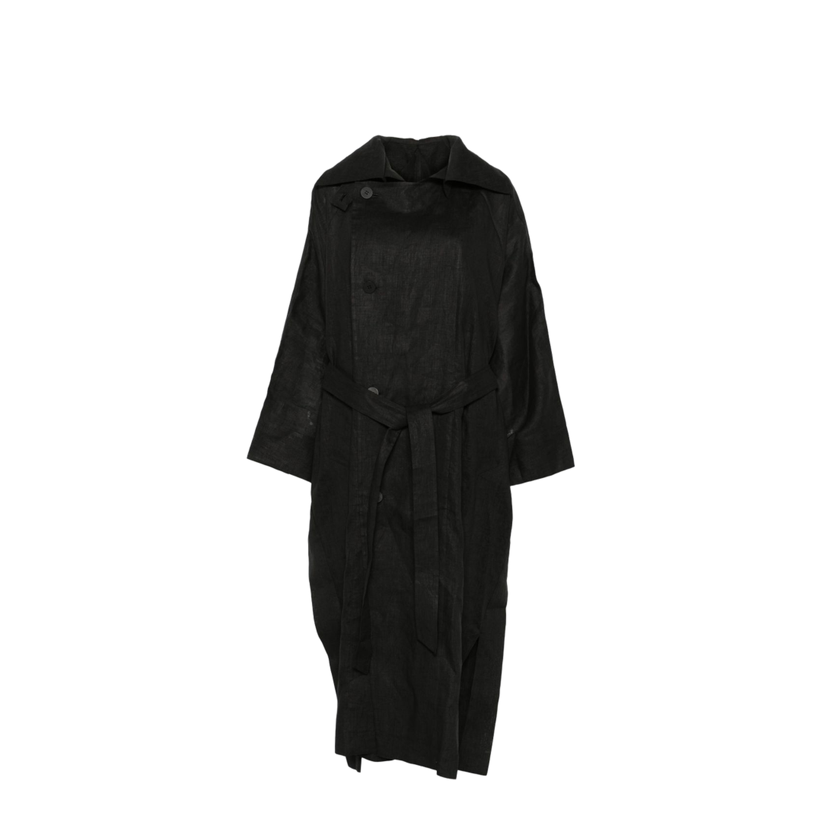 Black Double-Breasted Button Fastening Detachable Waist Belt - Image 1