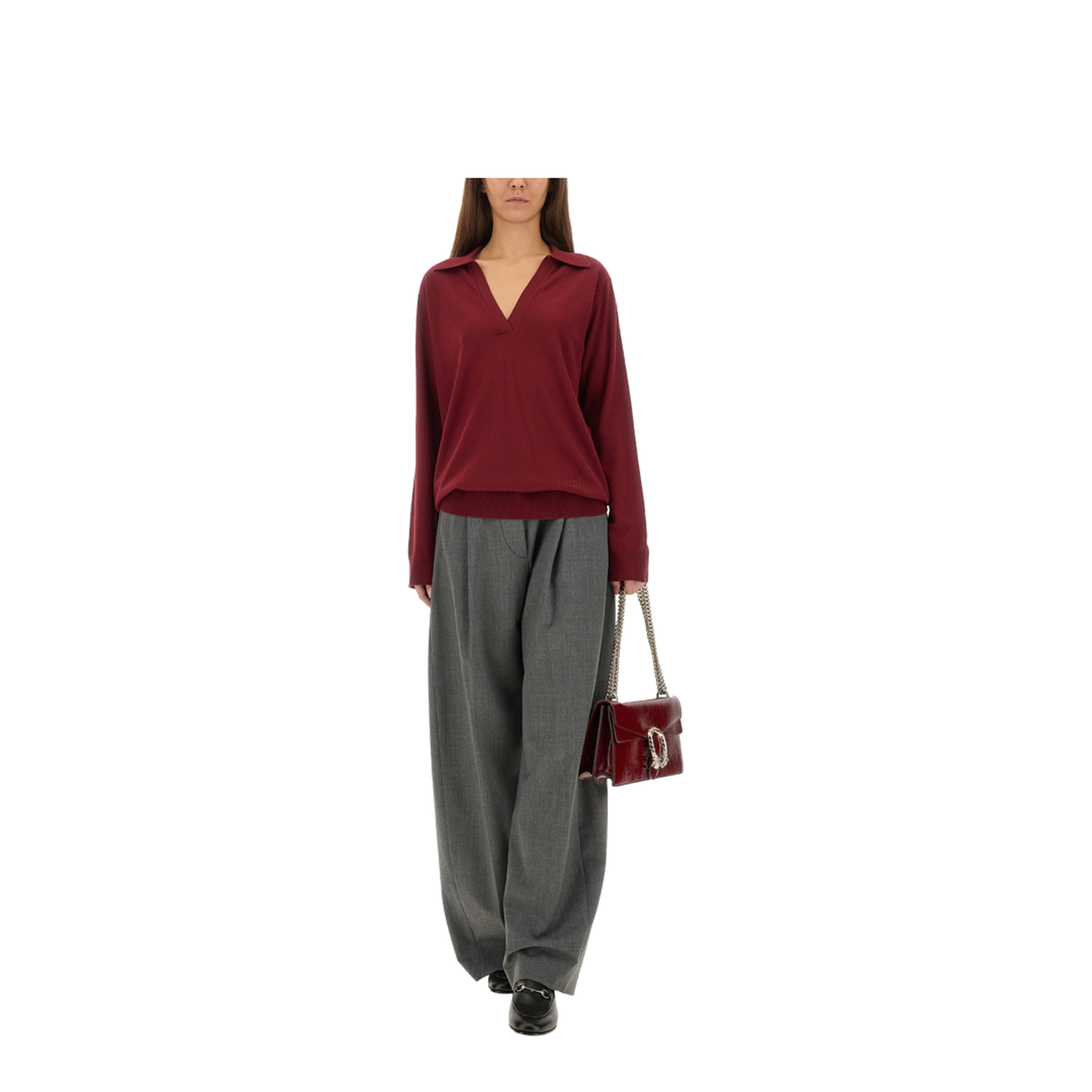 Extra Fine Wool Polo Top in Rosso Ancora Red - Image 2