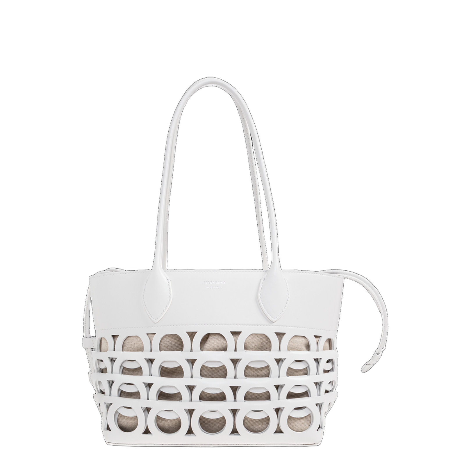 Gancini Medium Tote Bag Leather White - Image 1