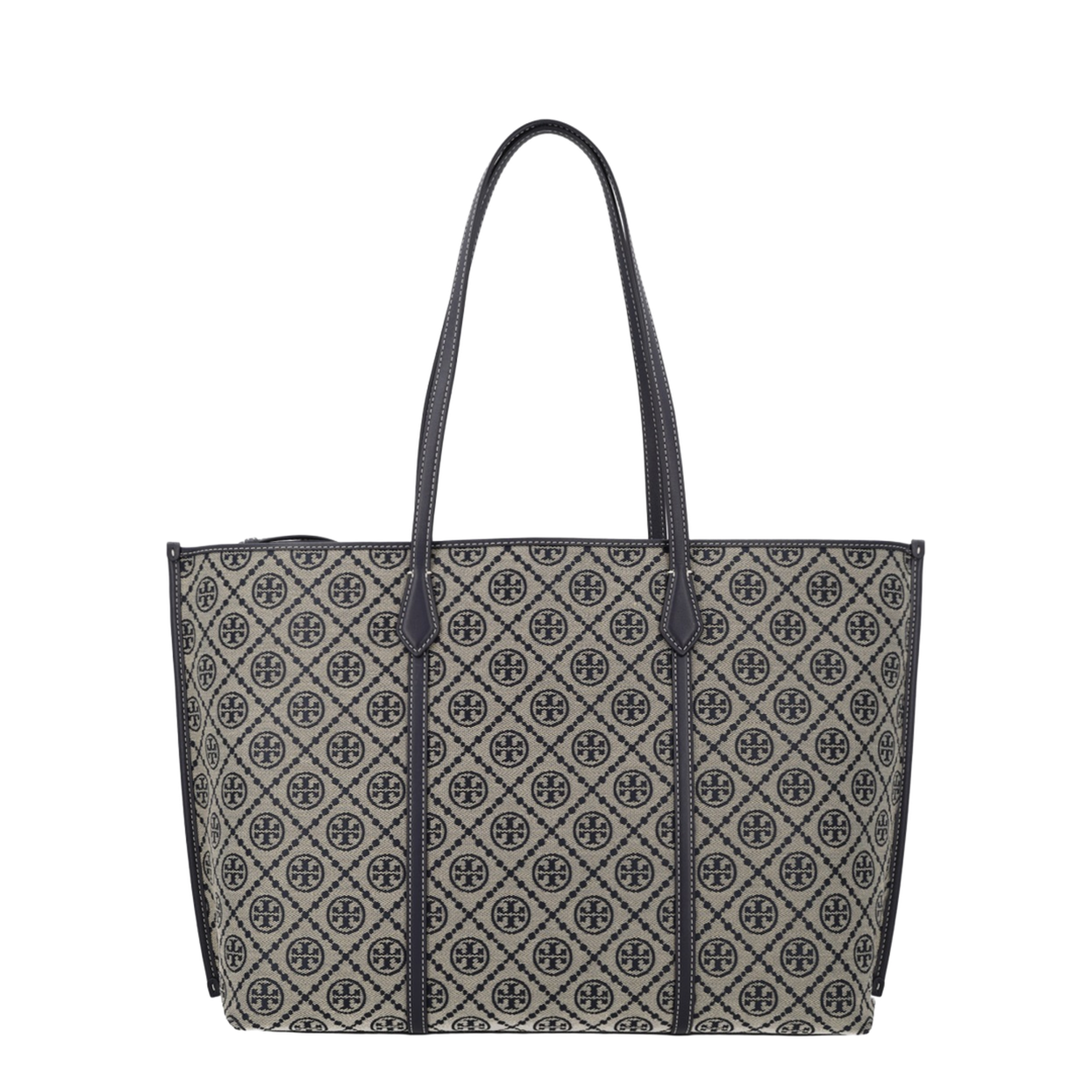 Perry T Monogram Cotton Jacquard Shopping Bag - Navy - Image 1