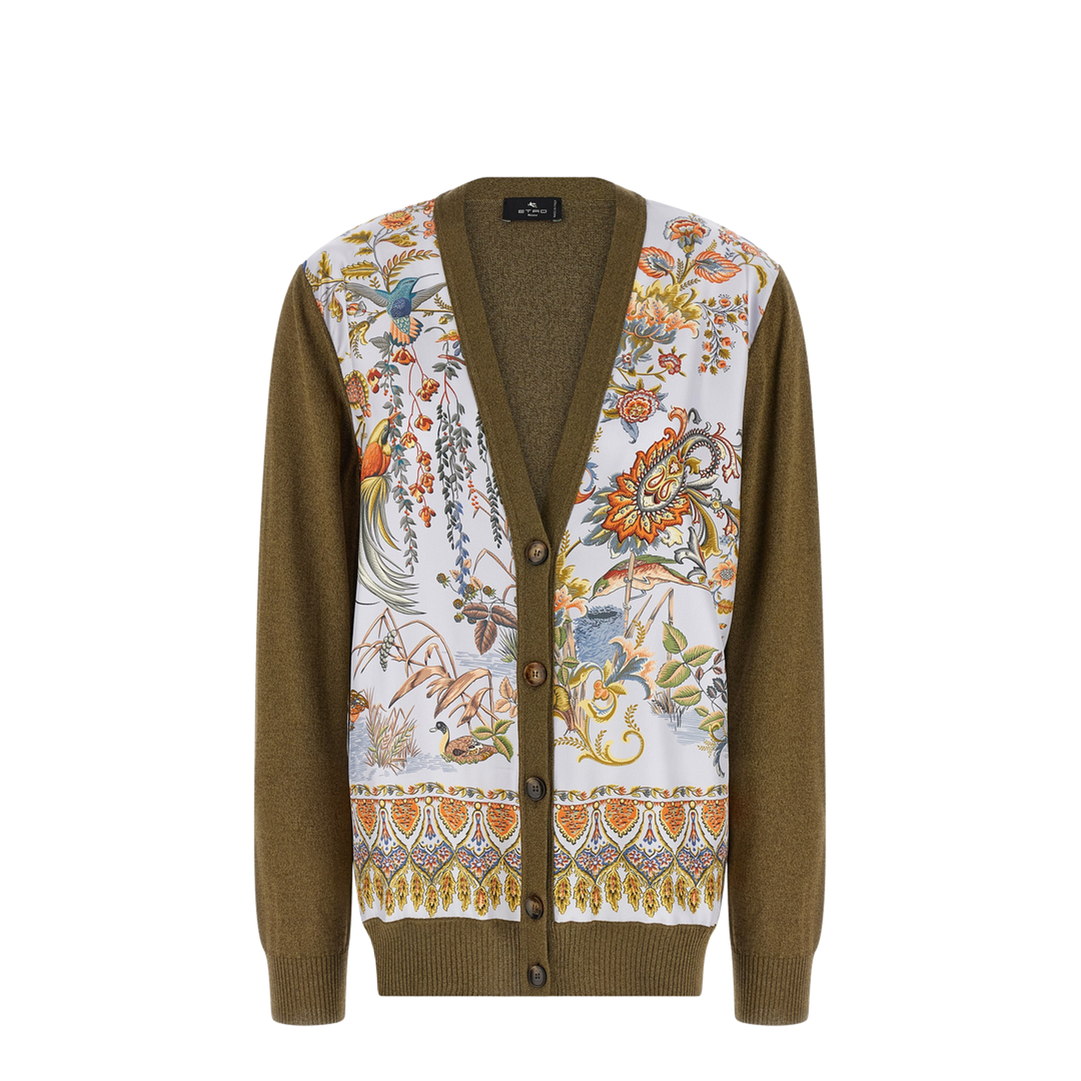 Paisley Printed Silk Insert Cardigan - Green - Image 1