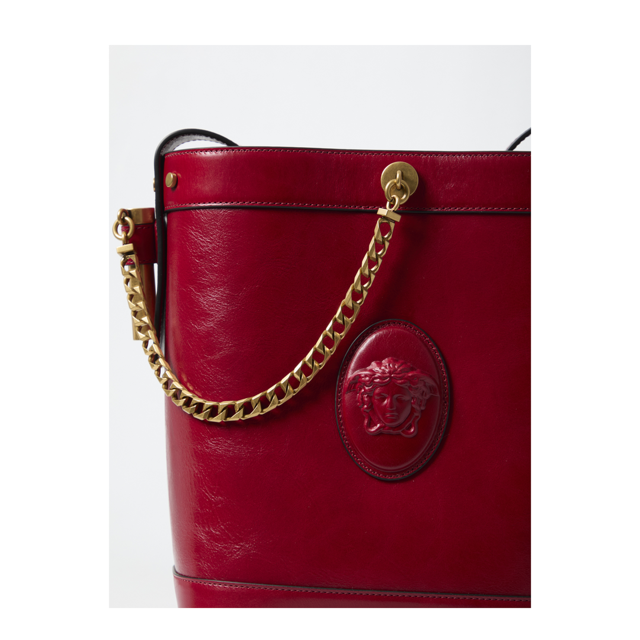 Pivot Small Calfskin Leather Bucket Bag - Red - Image 4