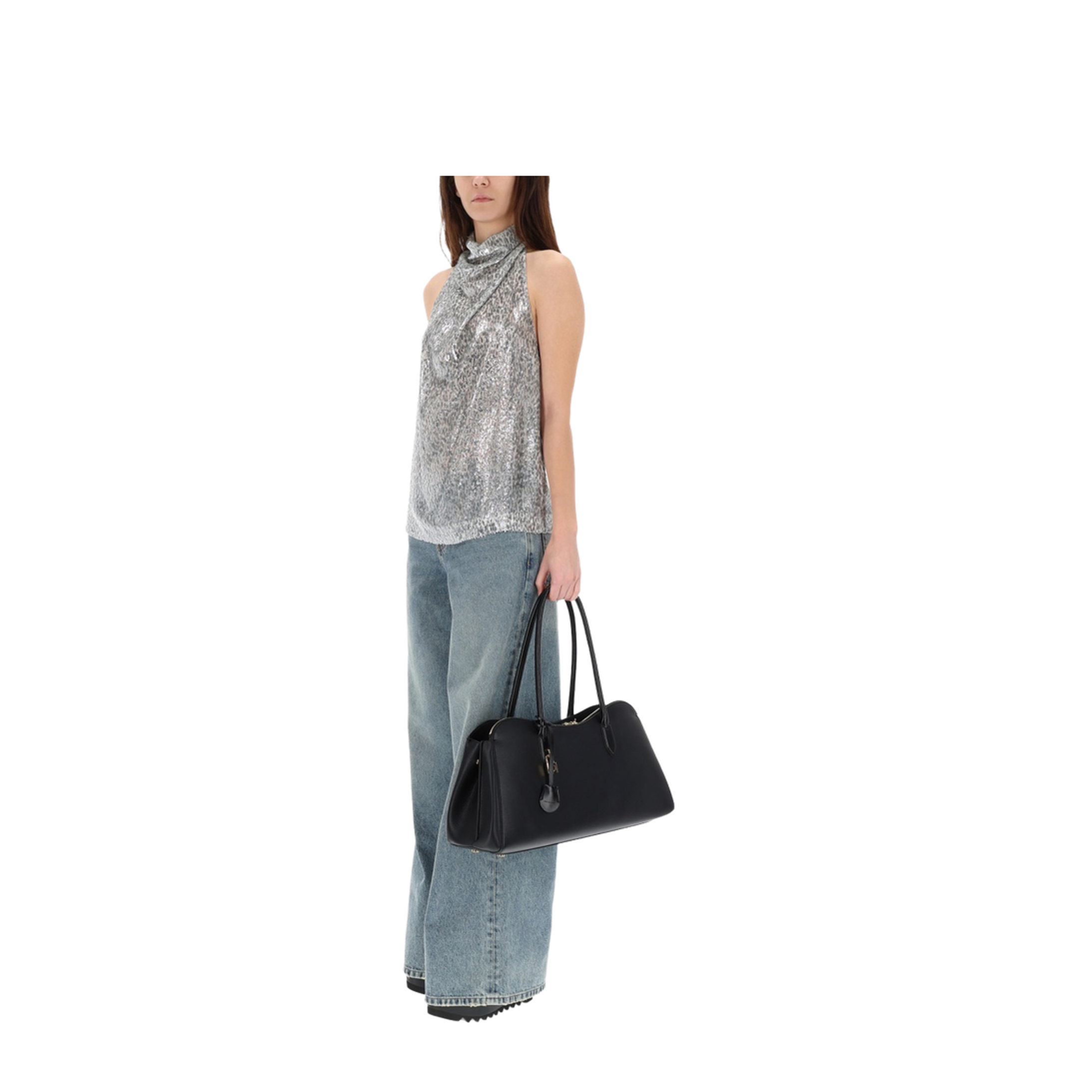 Silver Metallic Velvet Halterneck Top - Image 2