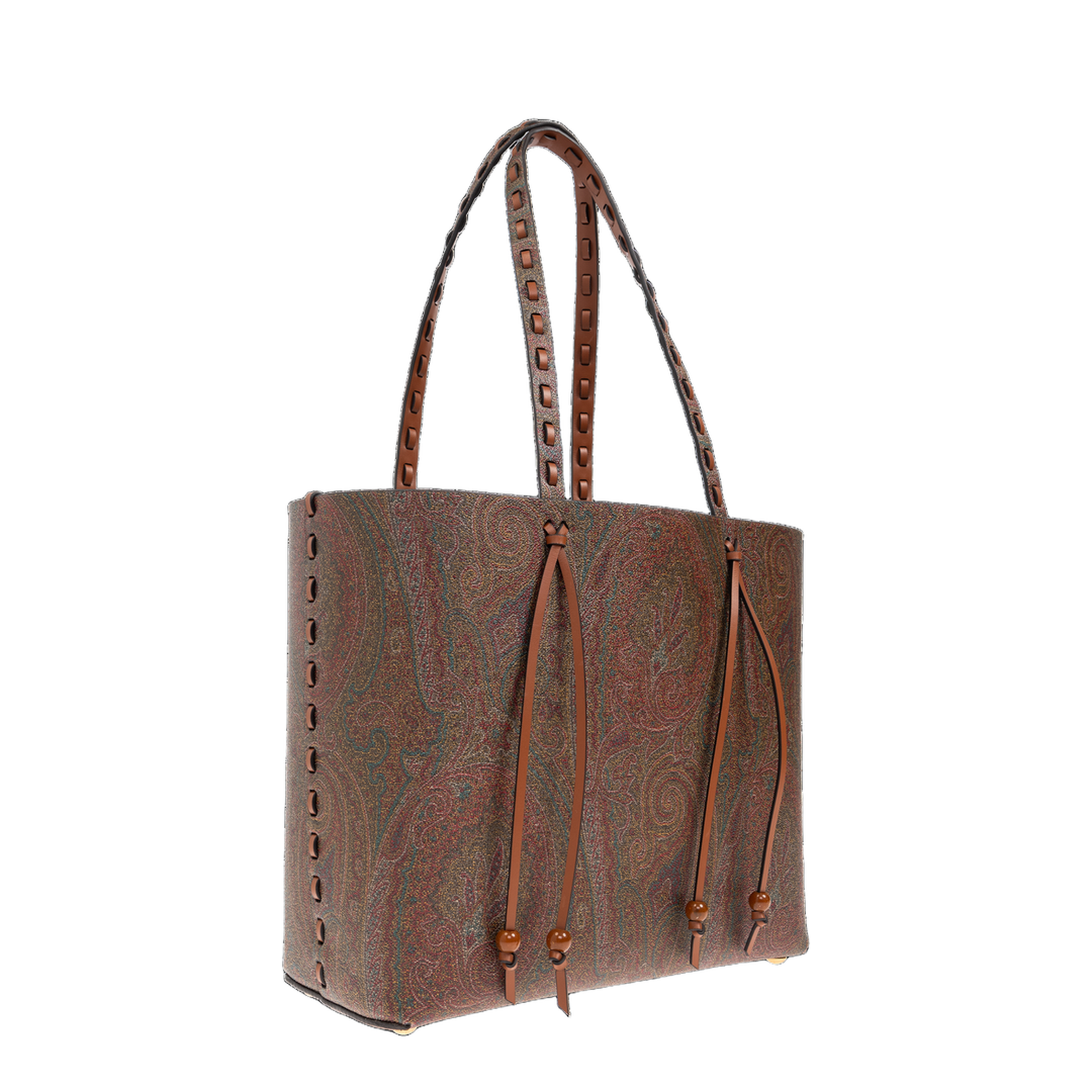 Brown Calf Leather Paisley-Print Shopping Bag - Image 4