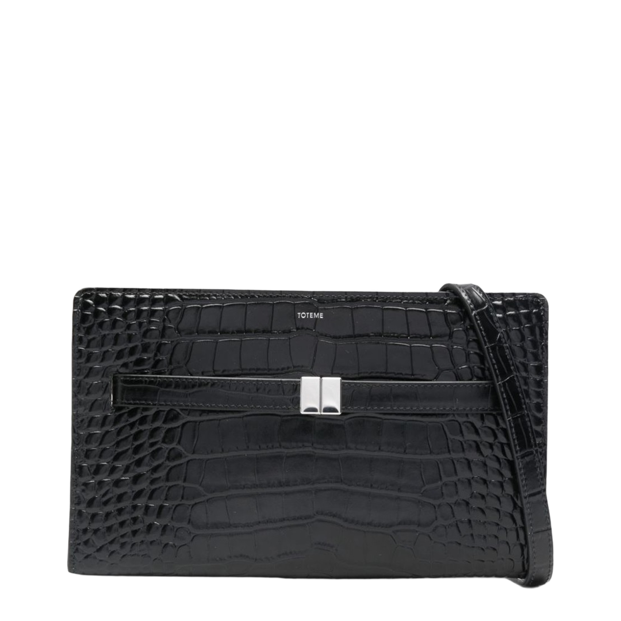 Croco-Embossed Leather Mini Crossbody Bag - Black - Image 1
