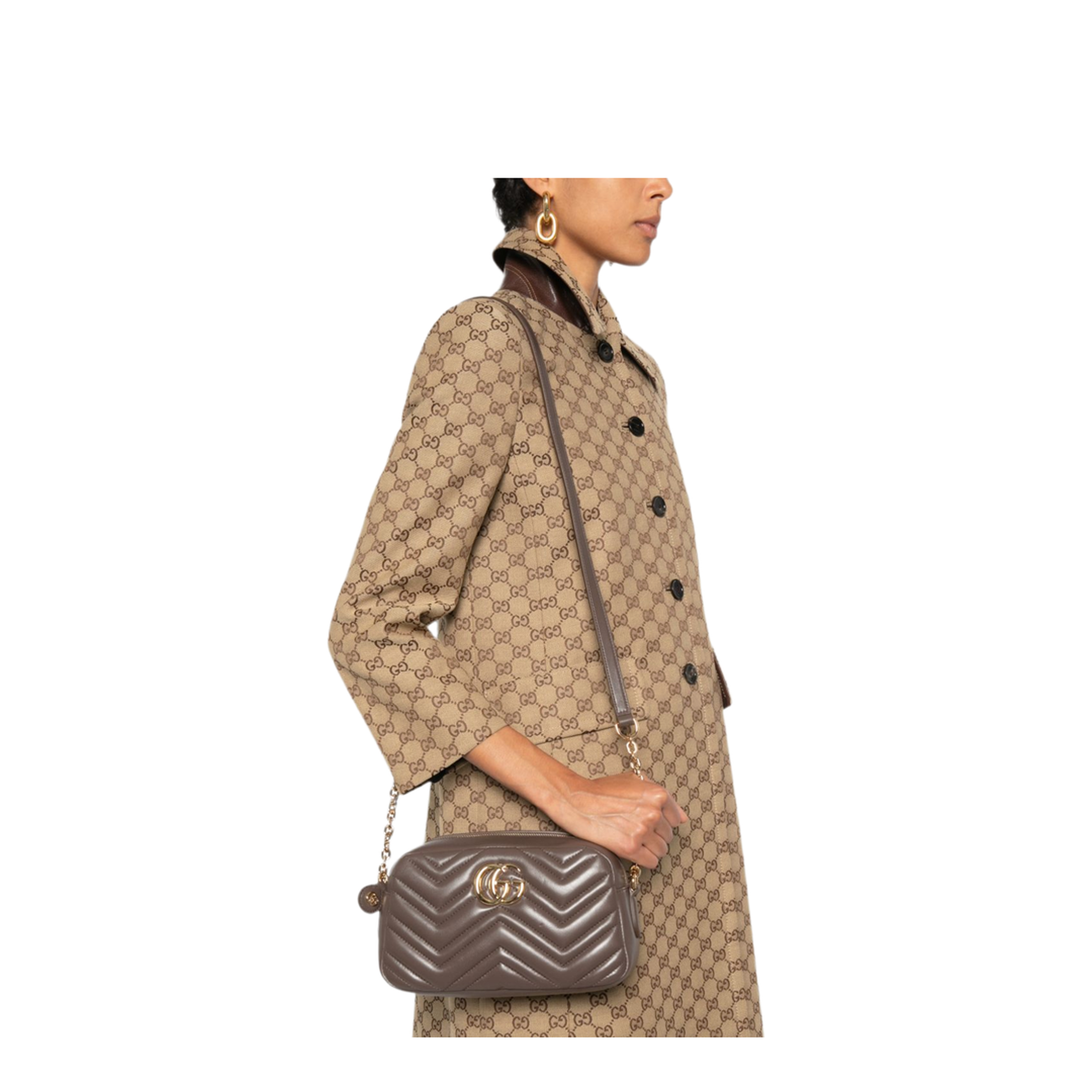 GG Marmont Small Matelassé Chevron Nappa Leather Crossbody Bag - Dark Taupe - Image 2