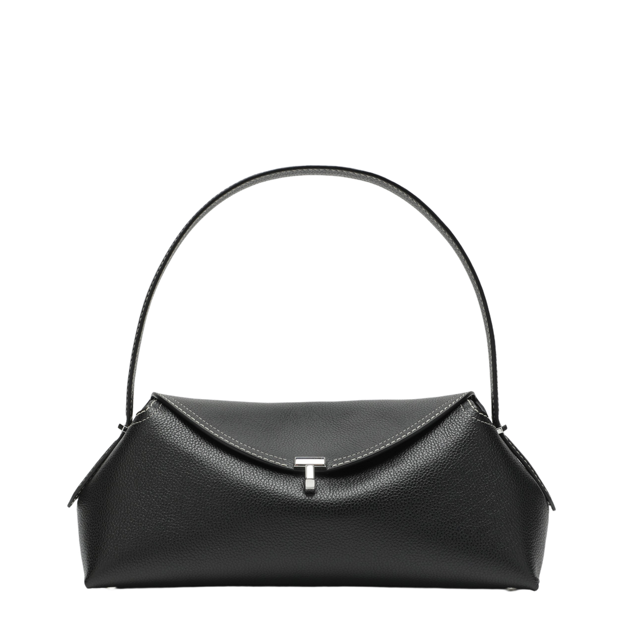 T-Lock Grained Leather Shoulder Bag - Black - Image 1