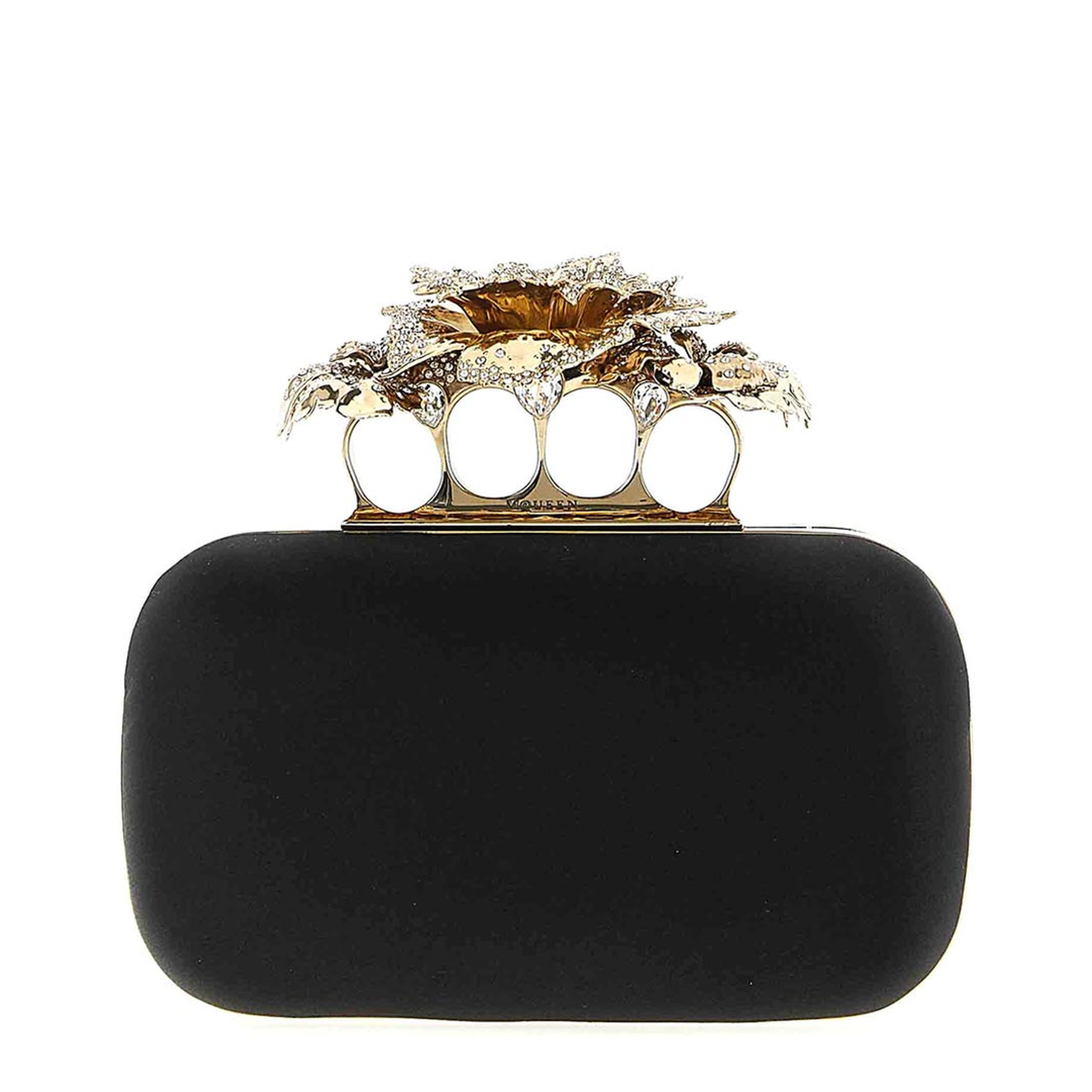 Small Silk Knuckle Clutch - Black - Image 1