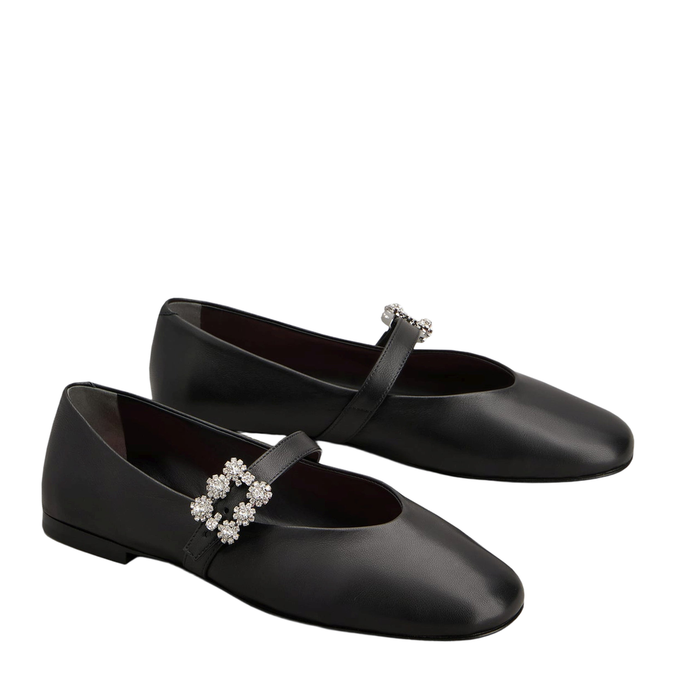 Black Leather Efflorescence Ballet Flats with a Strap - Image 2