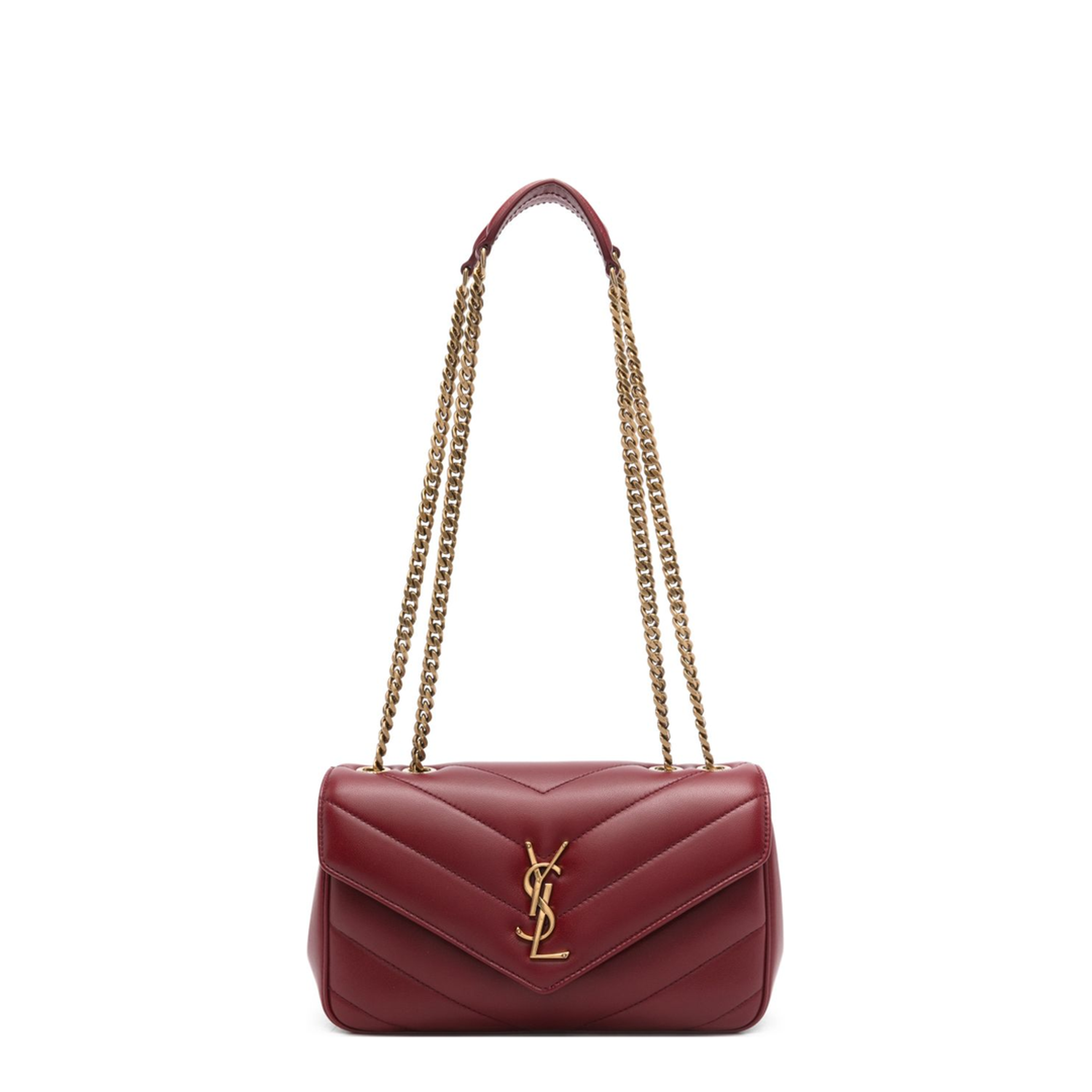 Loulou Small Matelassé Lambskin Chain Bag - Deeply Red - Image 1
