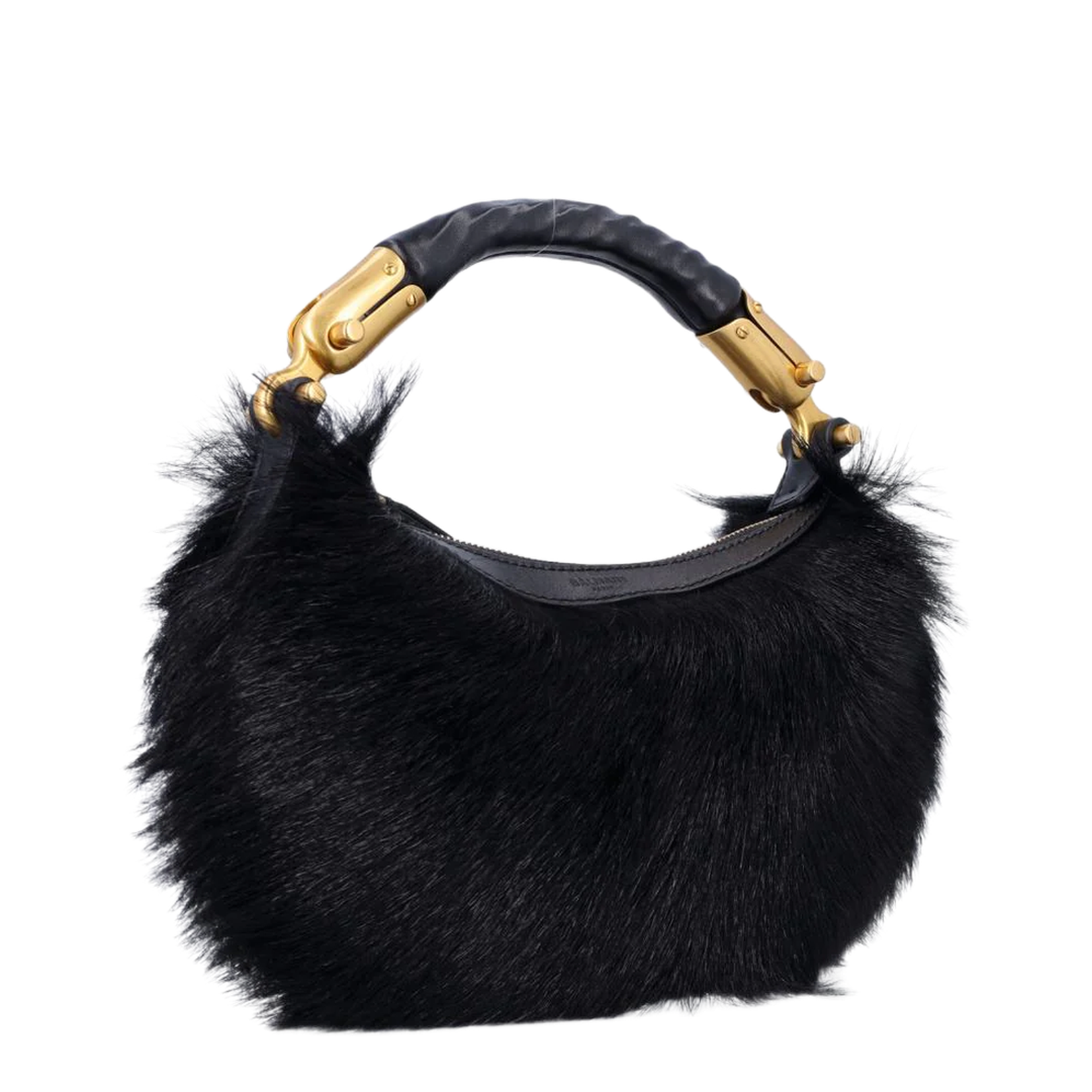 Genuine Fur Handbag With Leather Handle Black - Image 2