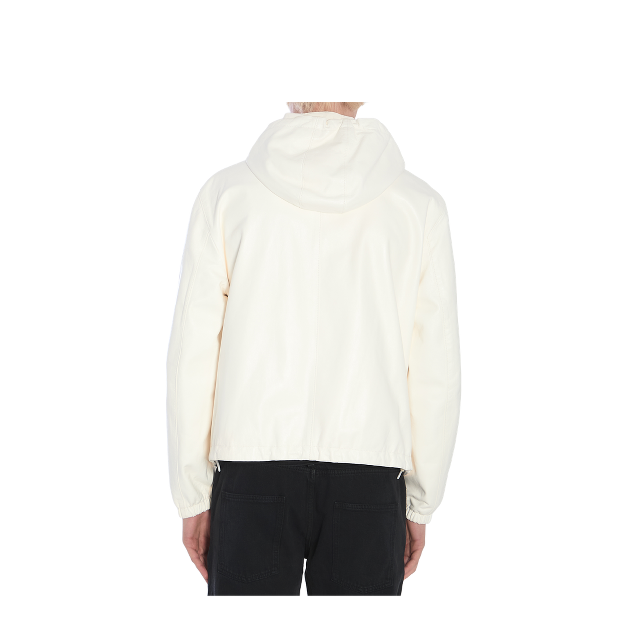Leather and fabric jacket with reversible hood - Image 4