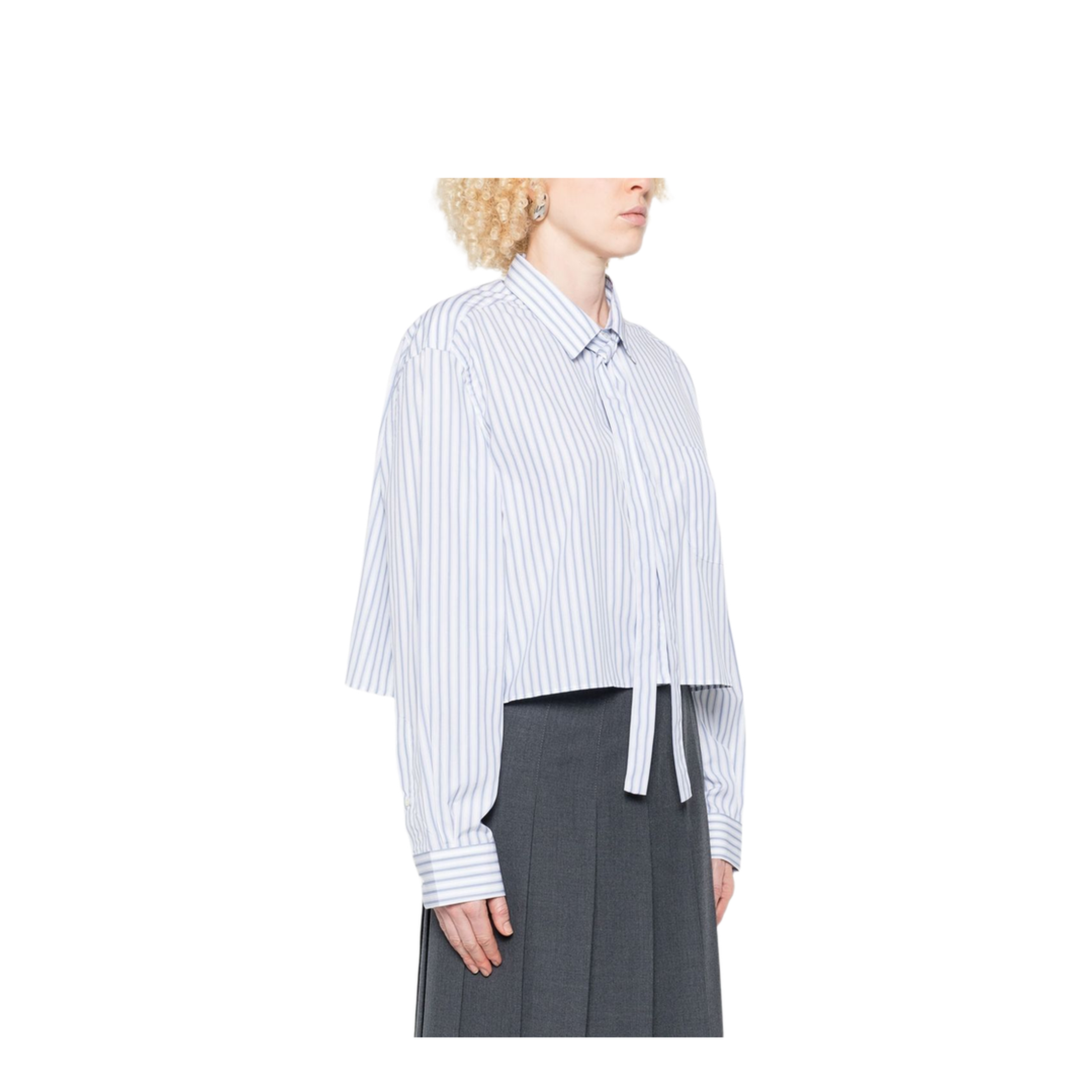 Striped Poplin Short Shirt with Scarf Collar - Image 4