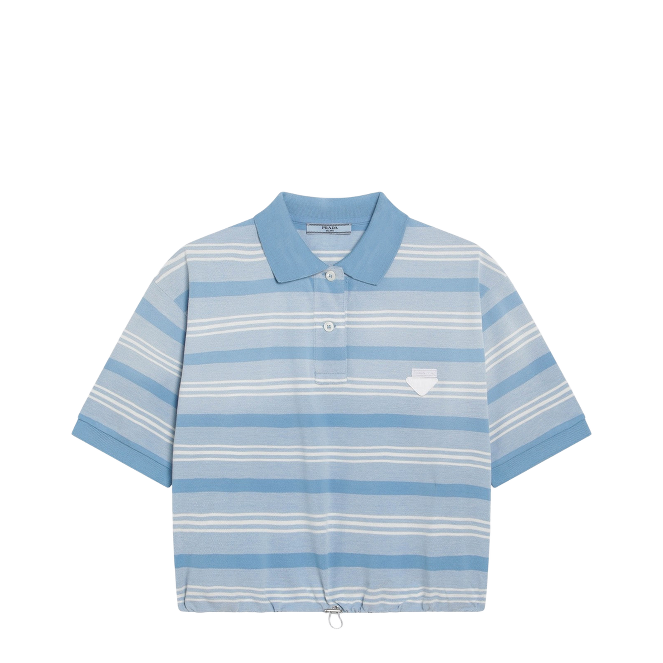 Polo Crop in Striped Piquet Blue - Image 1