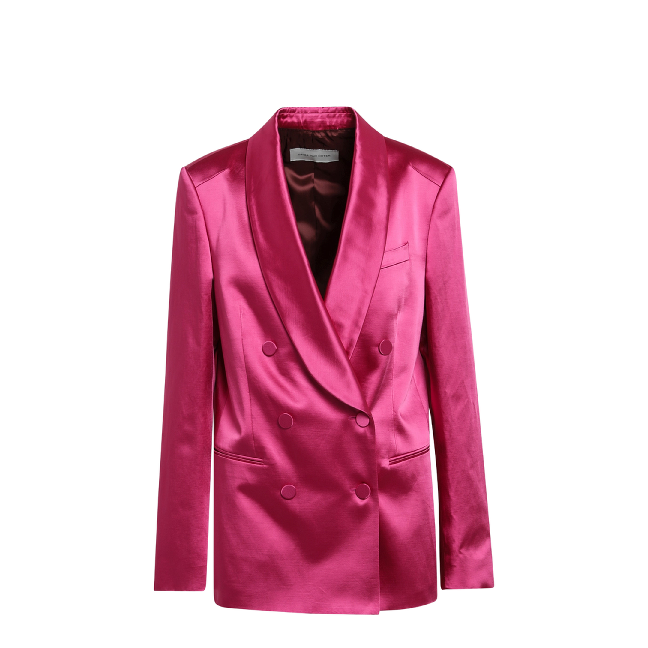 Fuchsia Double-Breasted Satin Jacket - Image 1