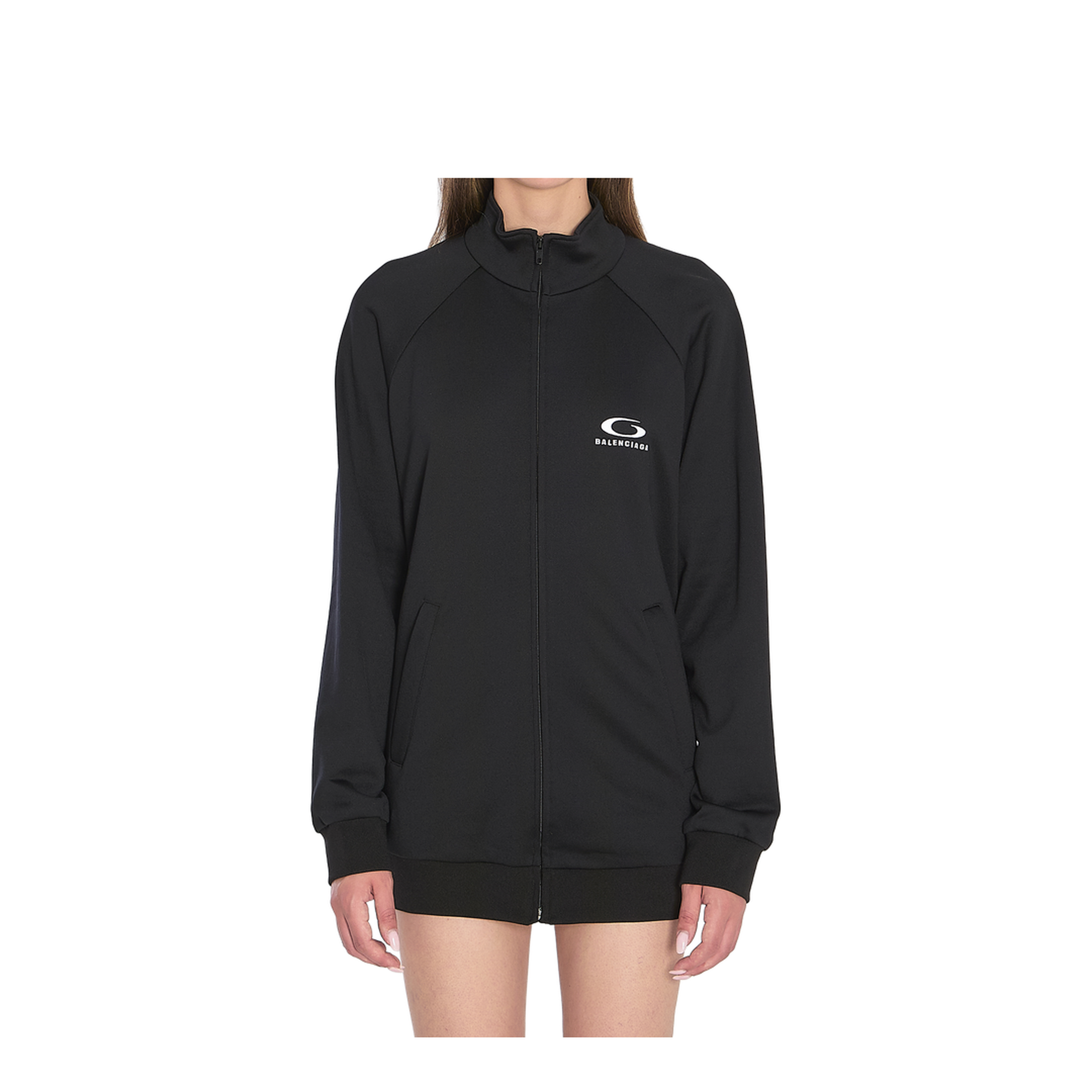 Black Cotton Zip-Up Tracksuit Jacket - Image 1