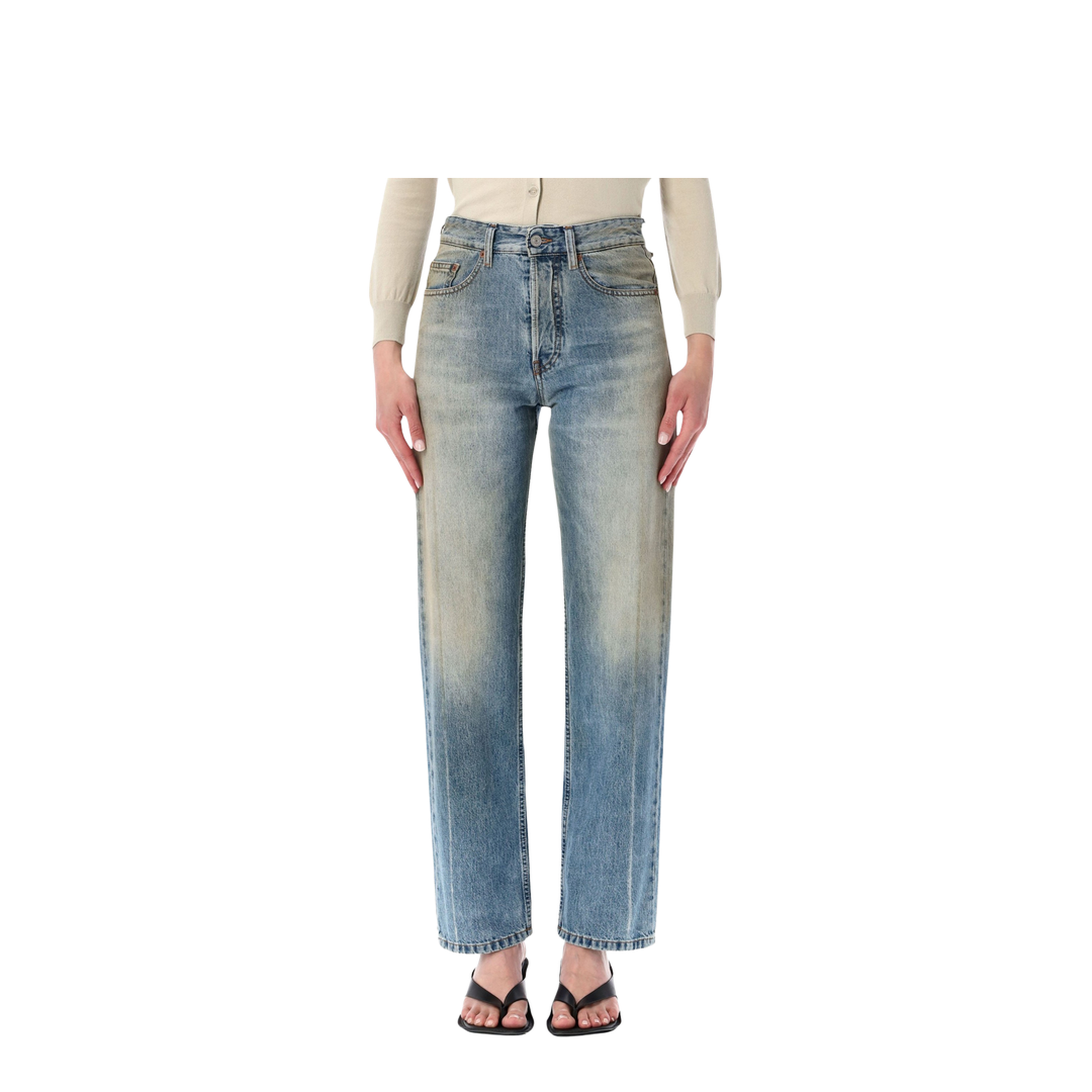 Straight-Leg Trompe-L'Œil Cotton Jeans In Medium Blue - Image 1