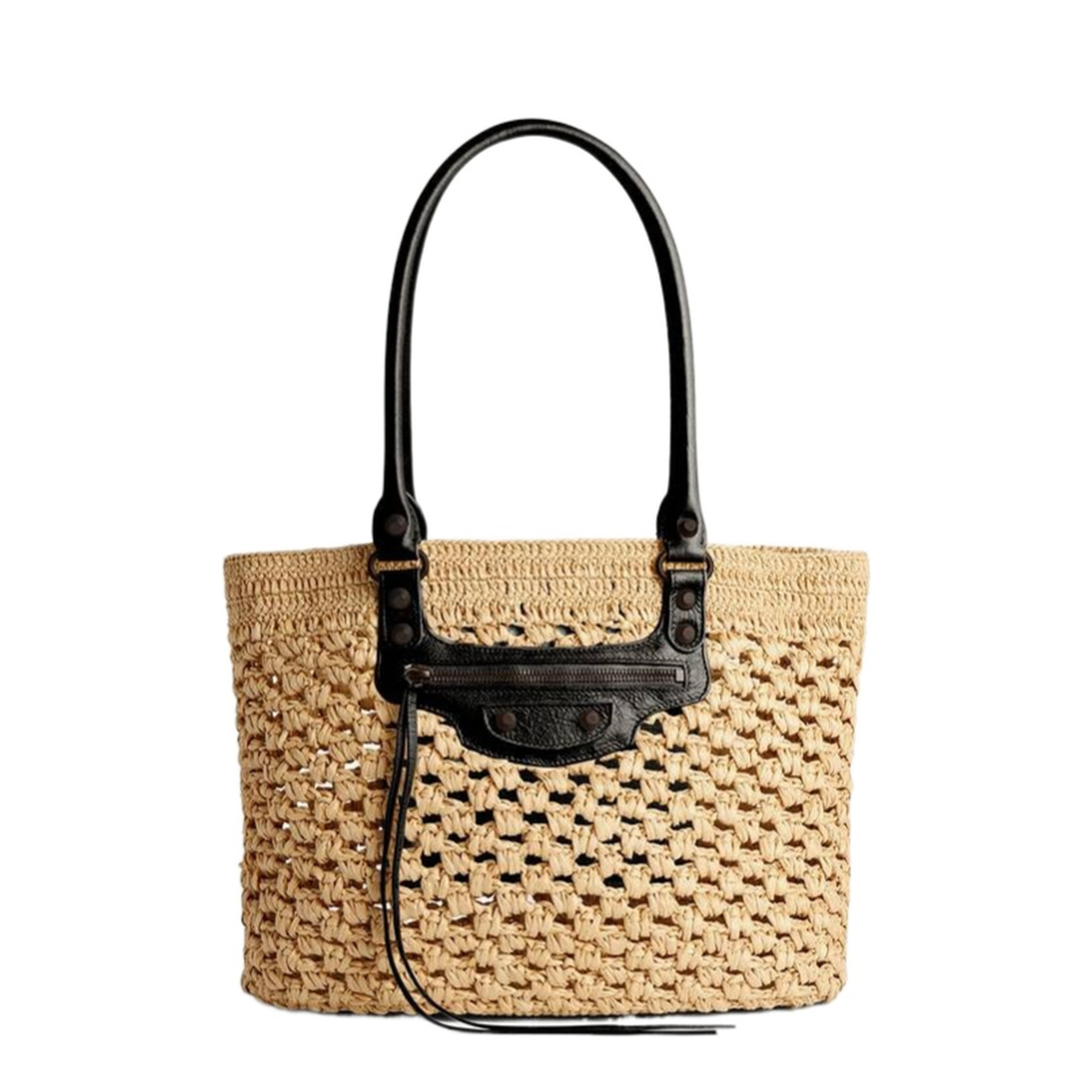 Le City Medium Raffia-Effect Fabric Basket Bag - Natural/Black - Image 1