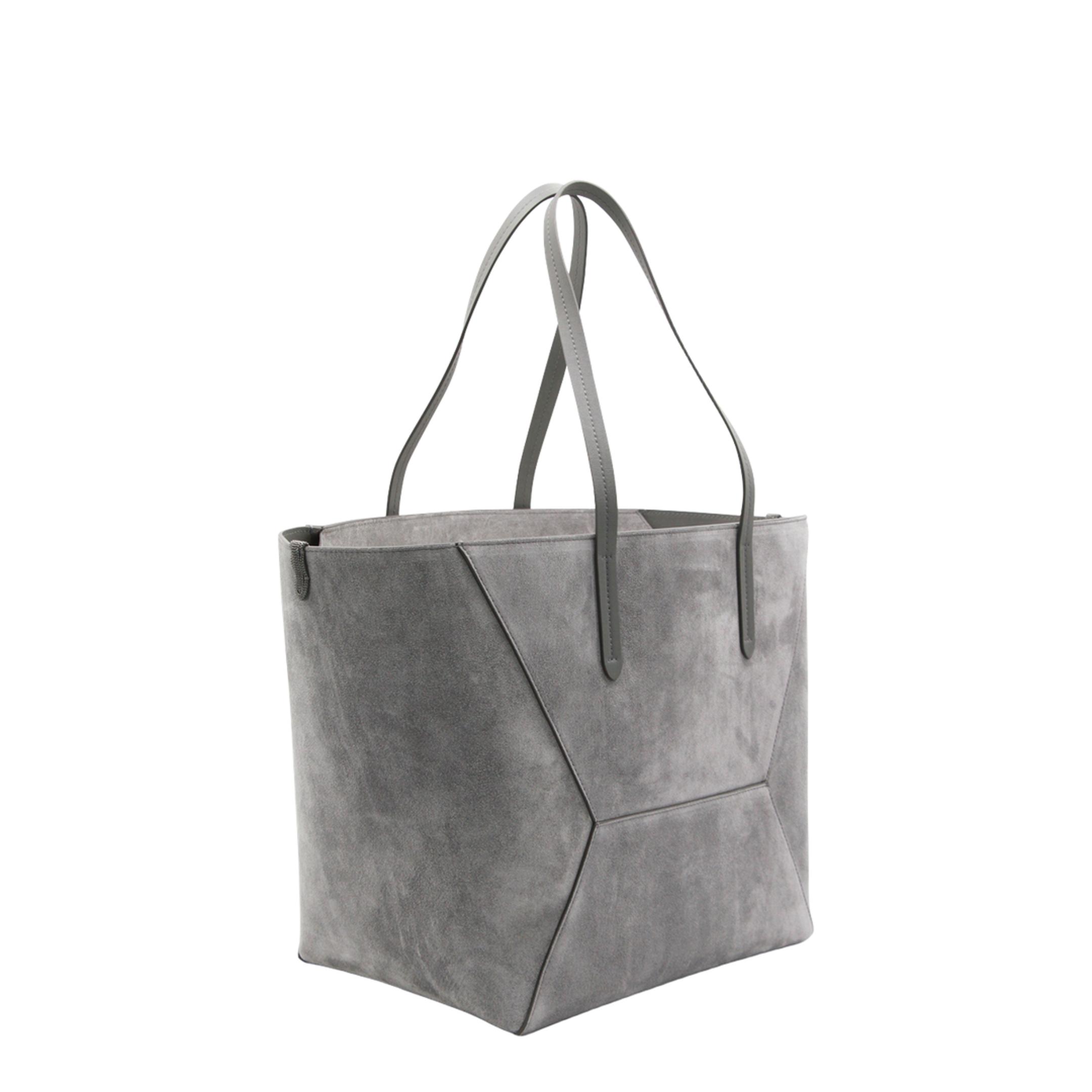 Duo Medium Suede Shopper Tote - Grigio - Image 3
