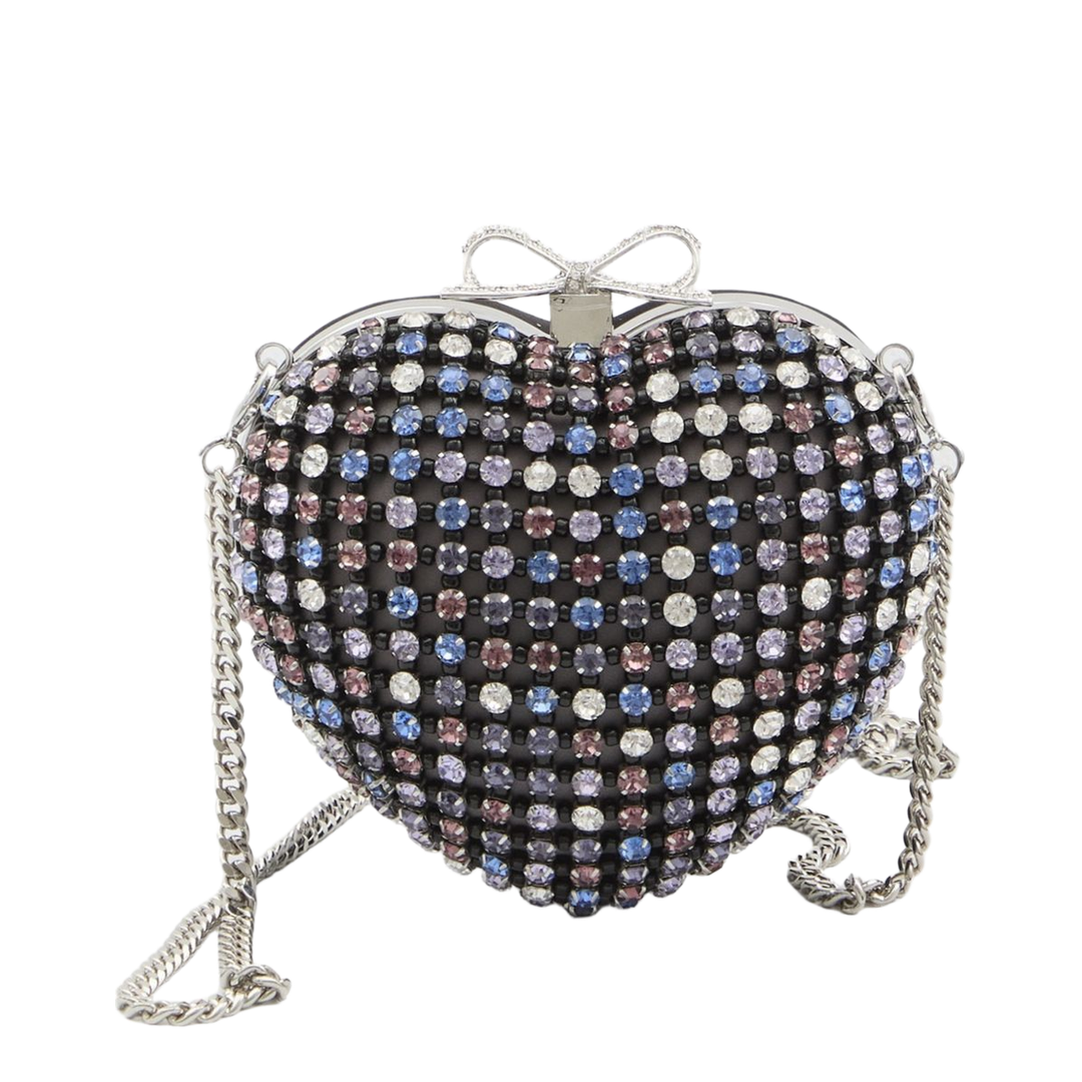 Multi Crystal Heart Clutch - Black - Image 1