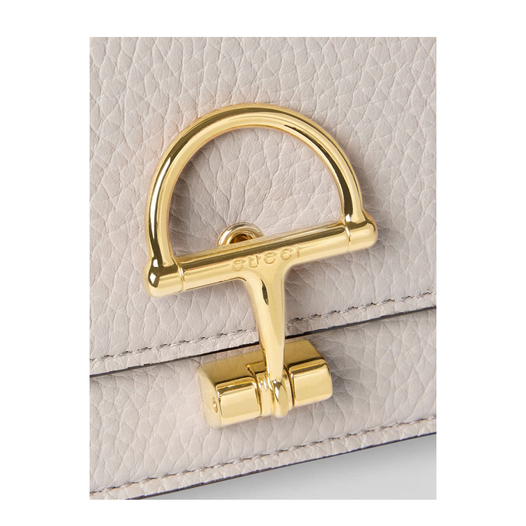Half Horsebit Soft Grainy Leather Wallet On Chain - Light Grey - Image 4