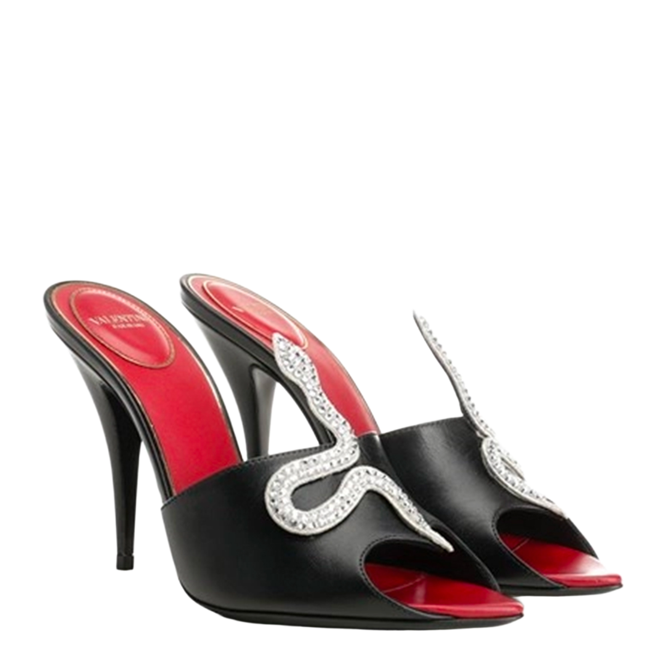Black Coeur Vipère Slide Sandals in Goatskin - Image 2