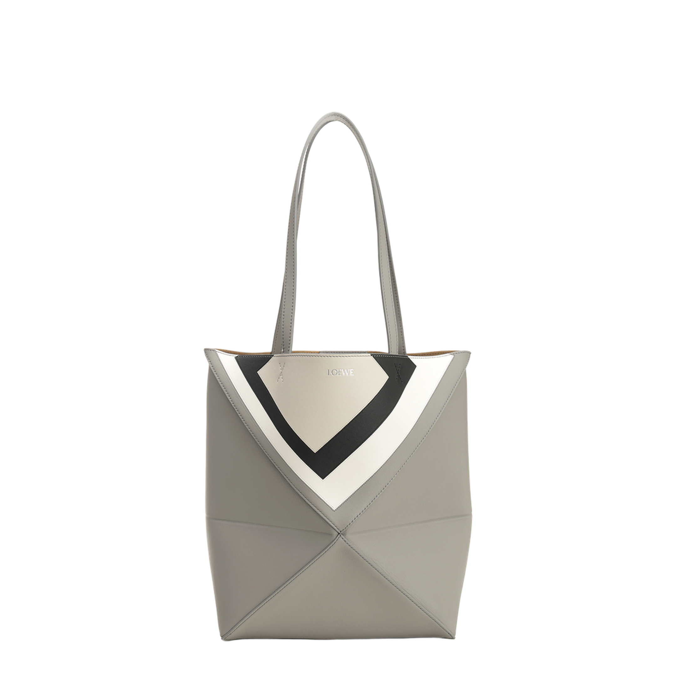 Puzzle Fold Medium Calfskin Tote Bags - Grey Light Ghost - Image 1