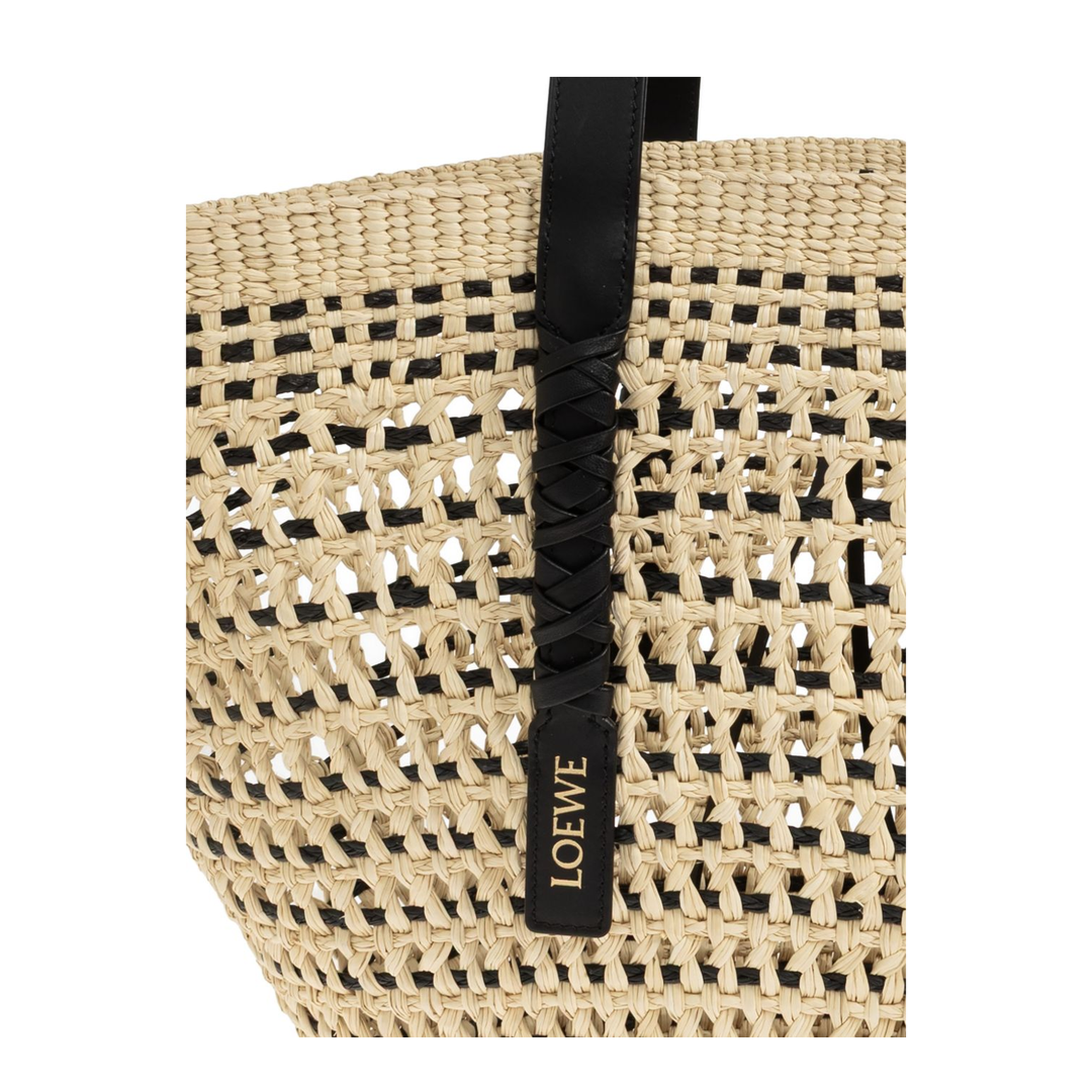 Paula's Ibiza Large Iraca Palm and Calfskin Basket - Natural/Black - Image 4