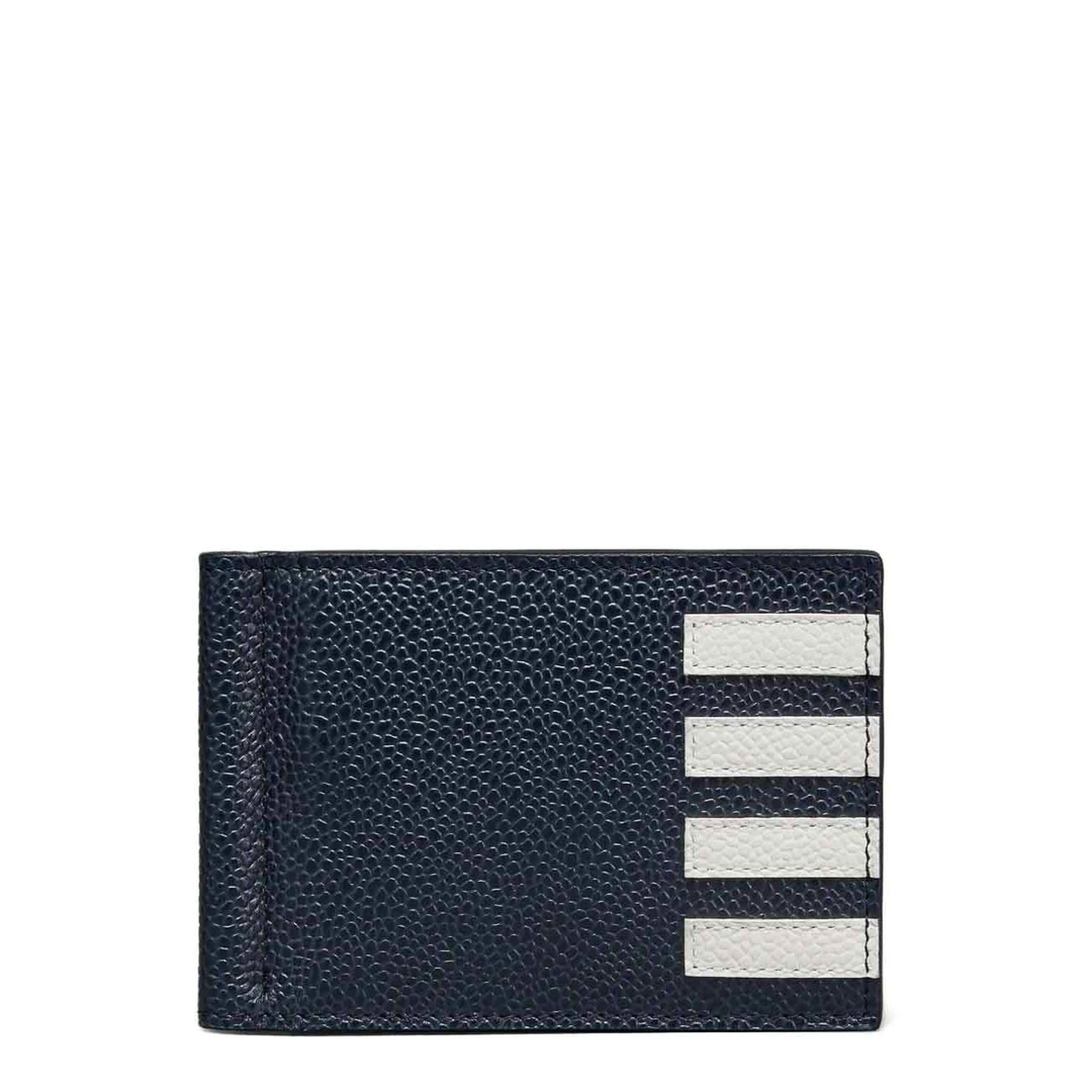 Money Clip Wallet with Side 4 Bar Stripes in Pebble Grain Leather - Image 5