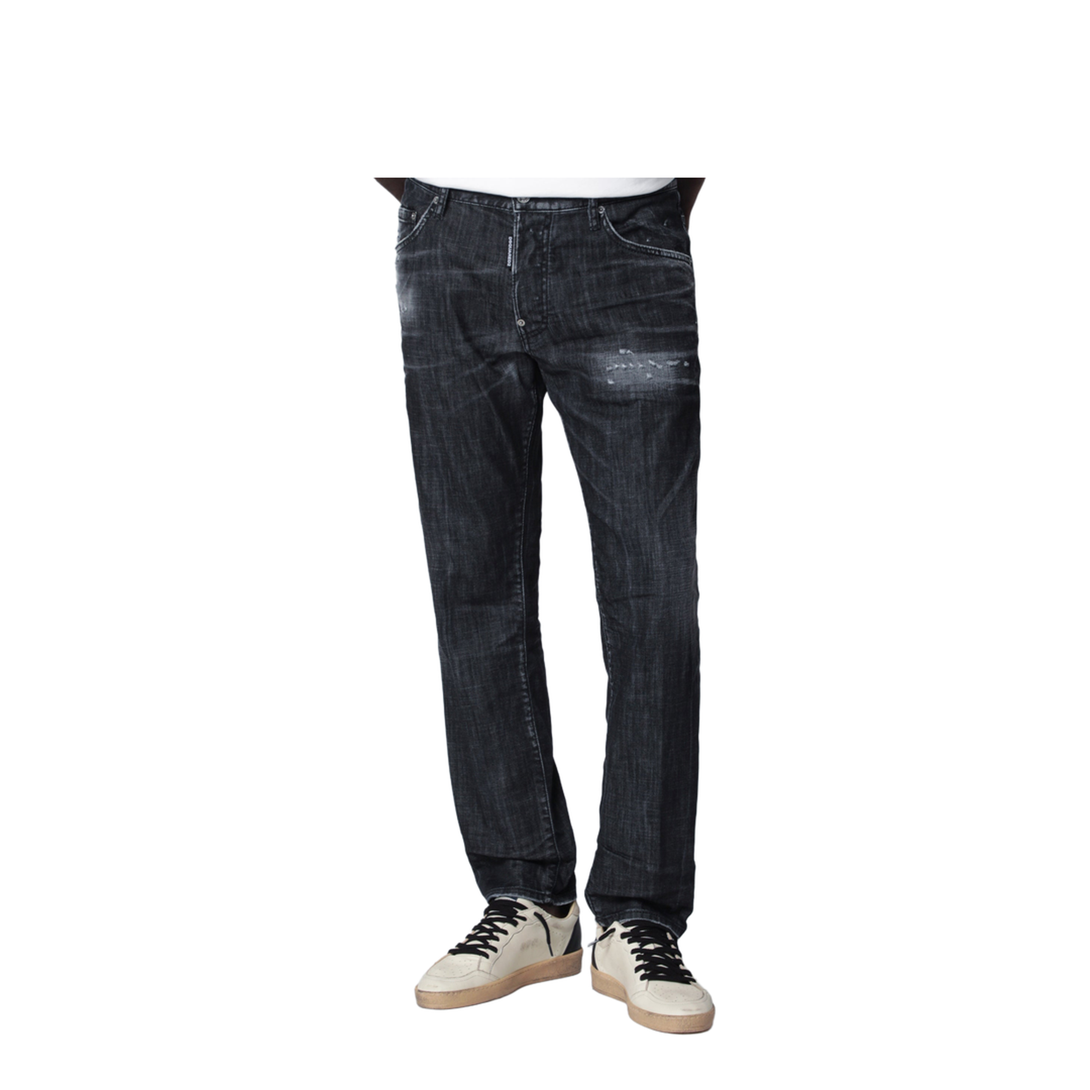 Black Washed-Effect Distressed Jeans - Image 1